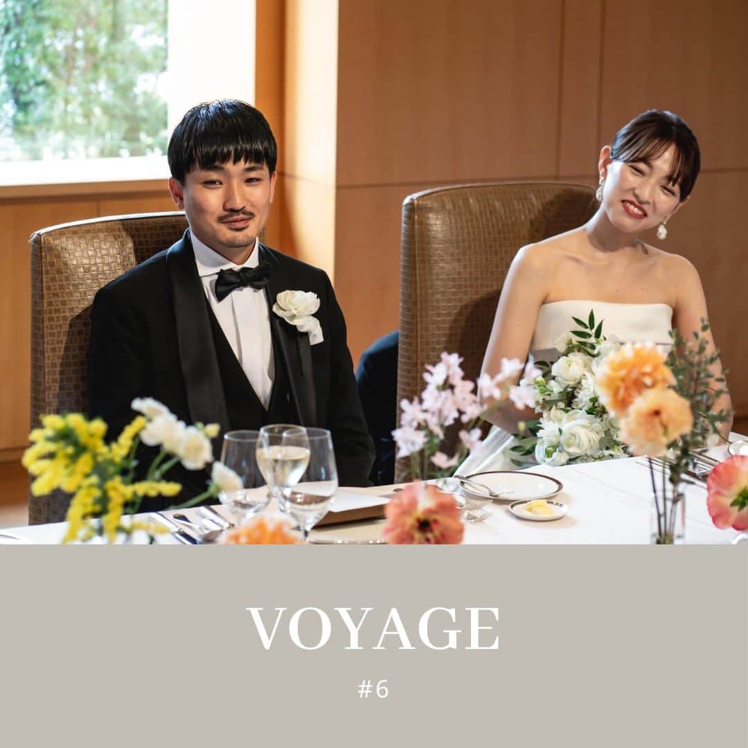 シャングリ・ラ ホテル 東京 ヘブンリーウエディングのインスタグラム：「@grandhyatttokyo_wedding VOYAGE 6 ——————————————— ゲストとの距離が近い アットホームなレセプションを ——————————————— VENUE: THYME  📸 @tokyo_laviephotography @yuki_photography 💐@uiflorist @natsumi_sasaki_ui 💄@sashu.armonia 👗@lesnocesweddingdress  #グランドハイアット東京 #グランドハイアット東京ウェディング #グラハイ花嫁 #grandhyatttokyowedding」