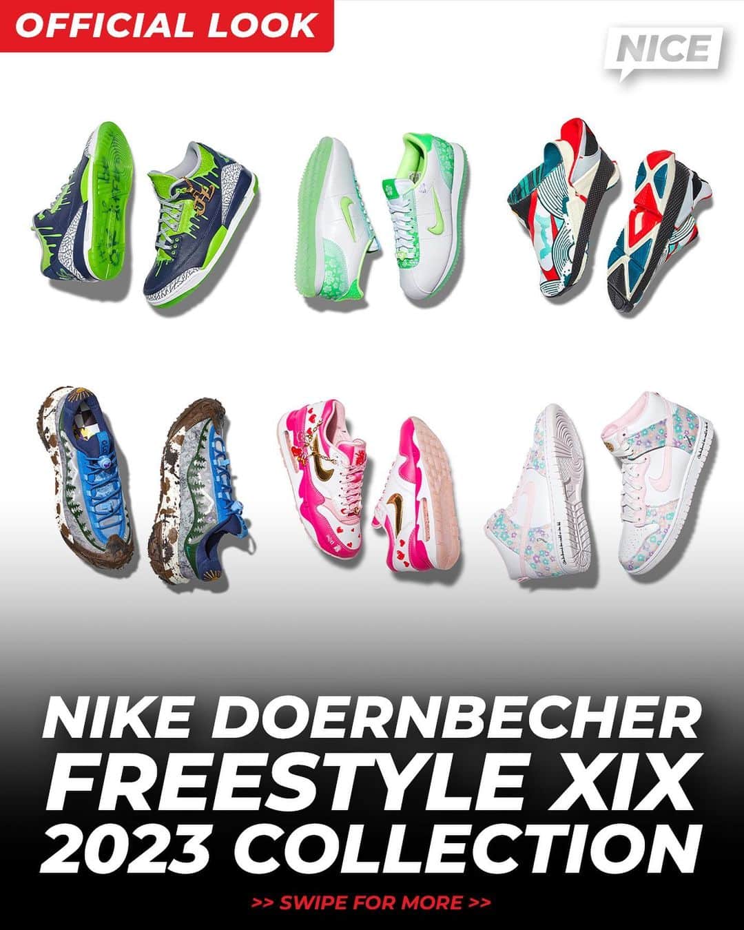 Nice Kicksのインスタグラム：「The 19th Nike x Doernbecher collection includes an Air Jordan 3, Nike Dunk High, Nike Go FlyEase, Nike Air Max 1 ’86 OG, Nike ACG Mountain Fly 2, and Nike Cortez.  100% of the profits from retail sales of the Doernbecher Freestyle program are donated to the Oregon Health Sciences University Foundation (OHSUF) benefiting Doernbecher Children’s Hospital.  The collection will release in December 2023 @nicedrops」