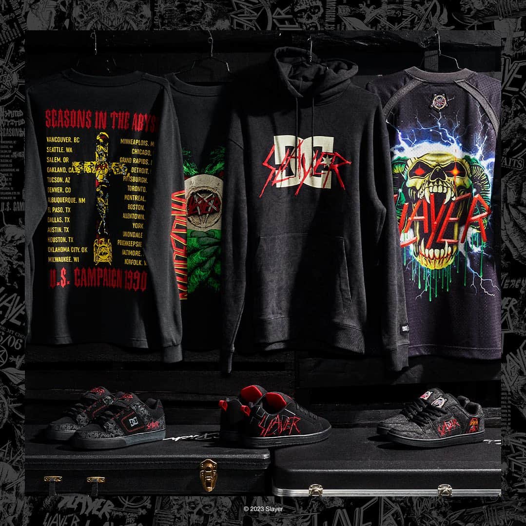 のインスタグラム：「Slayer x DC Shoes 🔥   Available tomorrow, October 28. In stores and online around the globe 🌐   @slayerbandofficial  #SLAYERxDC」