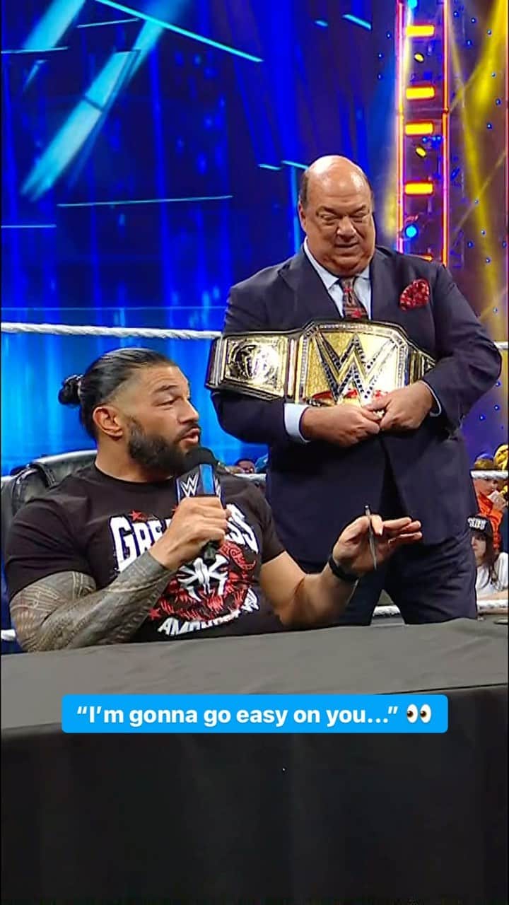 WWEのインスタグラム：「@romanreigns reminds @reallaknight that #WWECrownJewel will be his first time fighting for a WWE championship. #SmackDown」