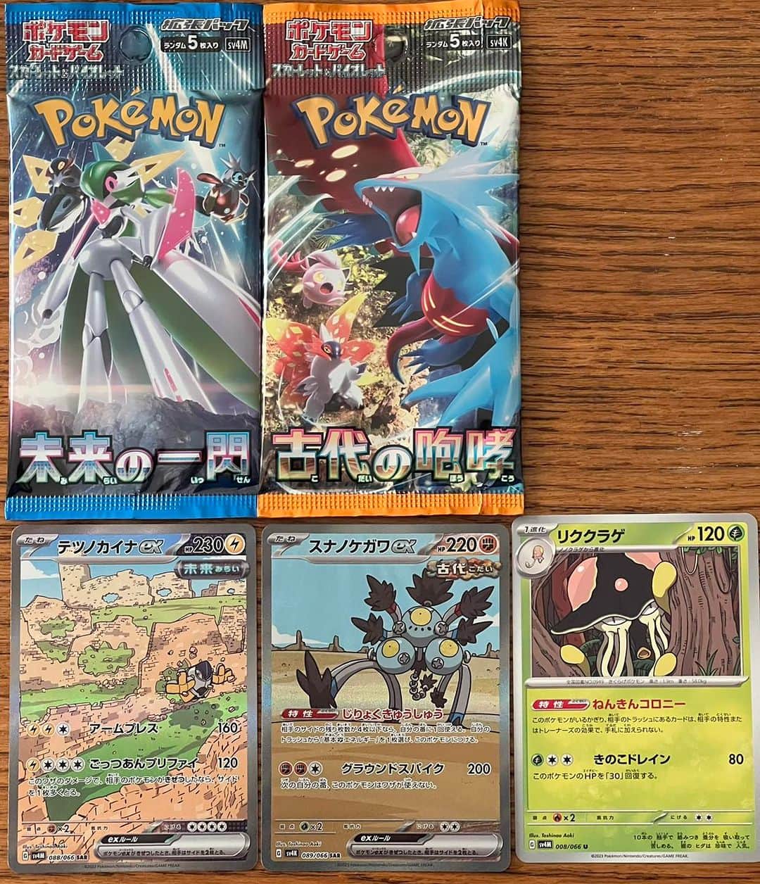 のインスタグラム：「ポケモンカードスカーレット&バイオレット「未来の一閃」「古代の咆哮」で 「テツノカイナ」「スナノケガワ」「リククラゲ」描きました。 どうぞよろしく！」