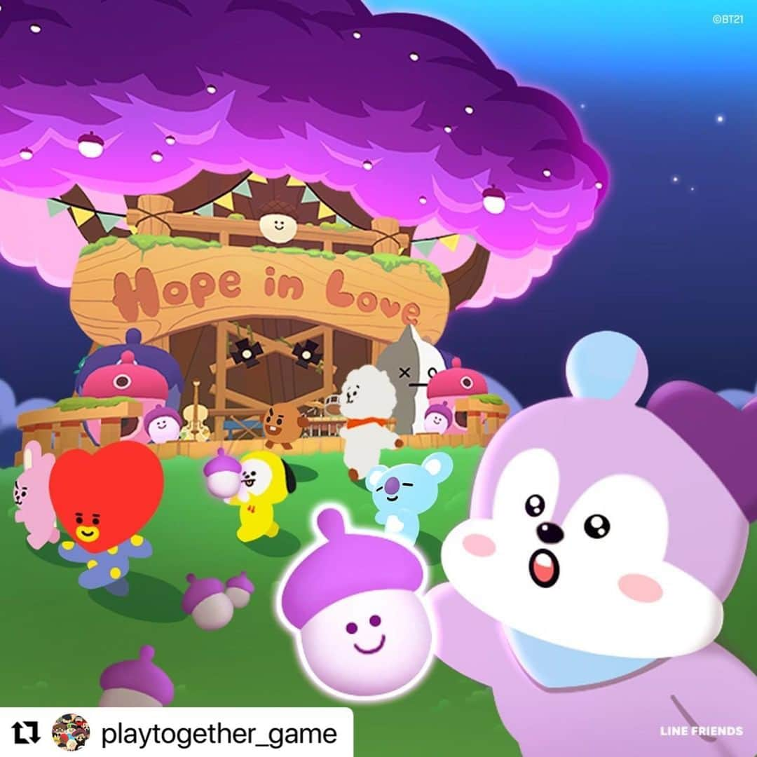 BT21 Stars of tomorrow, UNIVERSTAR!のインスタグラム：「#Repost @playtogether_game  ・・・ BT21’s Hope in Love Busking Stage in Play Together! 🎶  Collect the Special Purple Acorns as you go around Kaia Island to help BT21 complete their stage.  💜Event Period Oct. 28, 2023 09:00 ~ Nov. 5, 2023 08:59 (UTC+9) 🔗link in our bio  #BT21 #HopeInLove  #KOYA #RJ #SHOOKY #MANG #CHIMMY #TATA #COOKY」