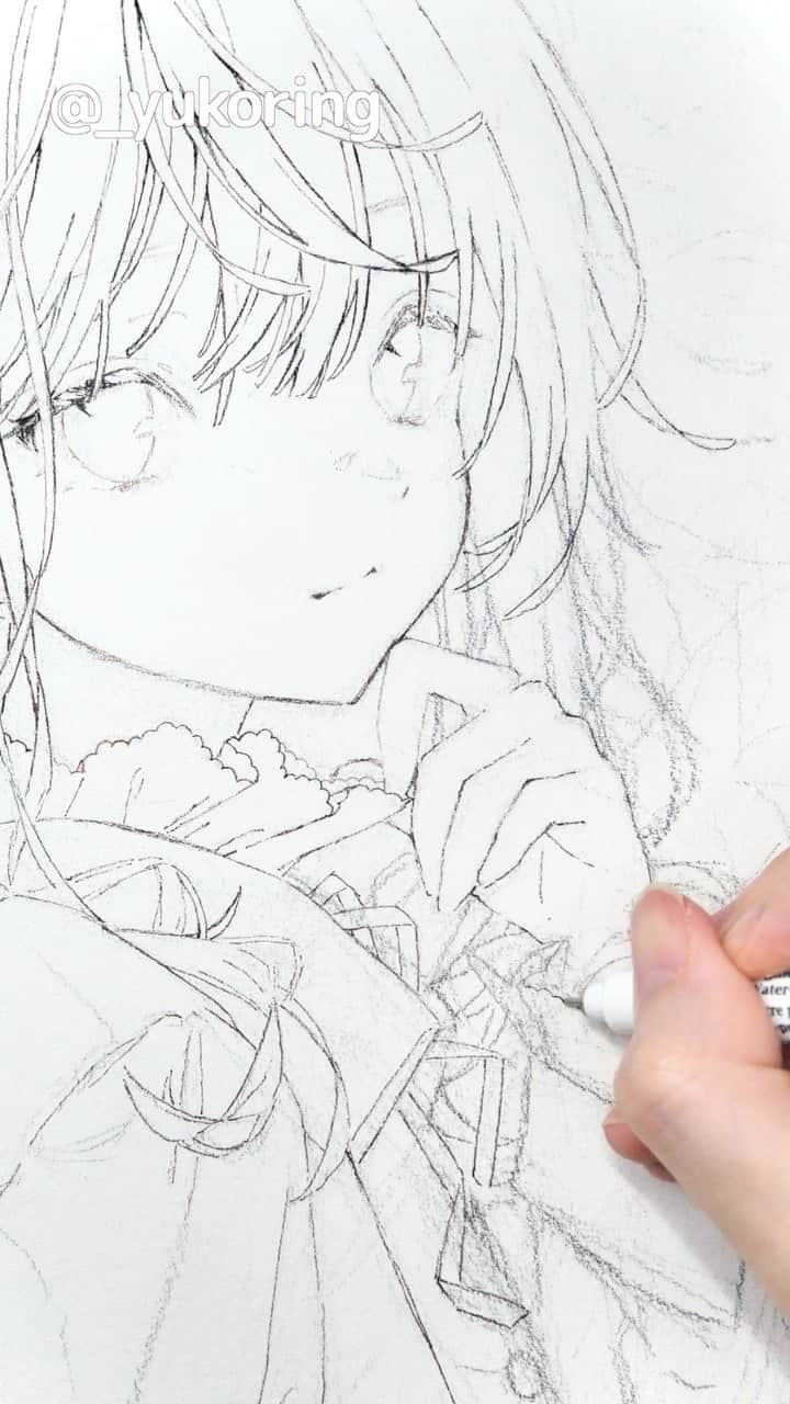 優子鈴のインスタグラム：「wip＊  #アナログ #線画 #drawing #アナログイラスト」