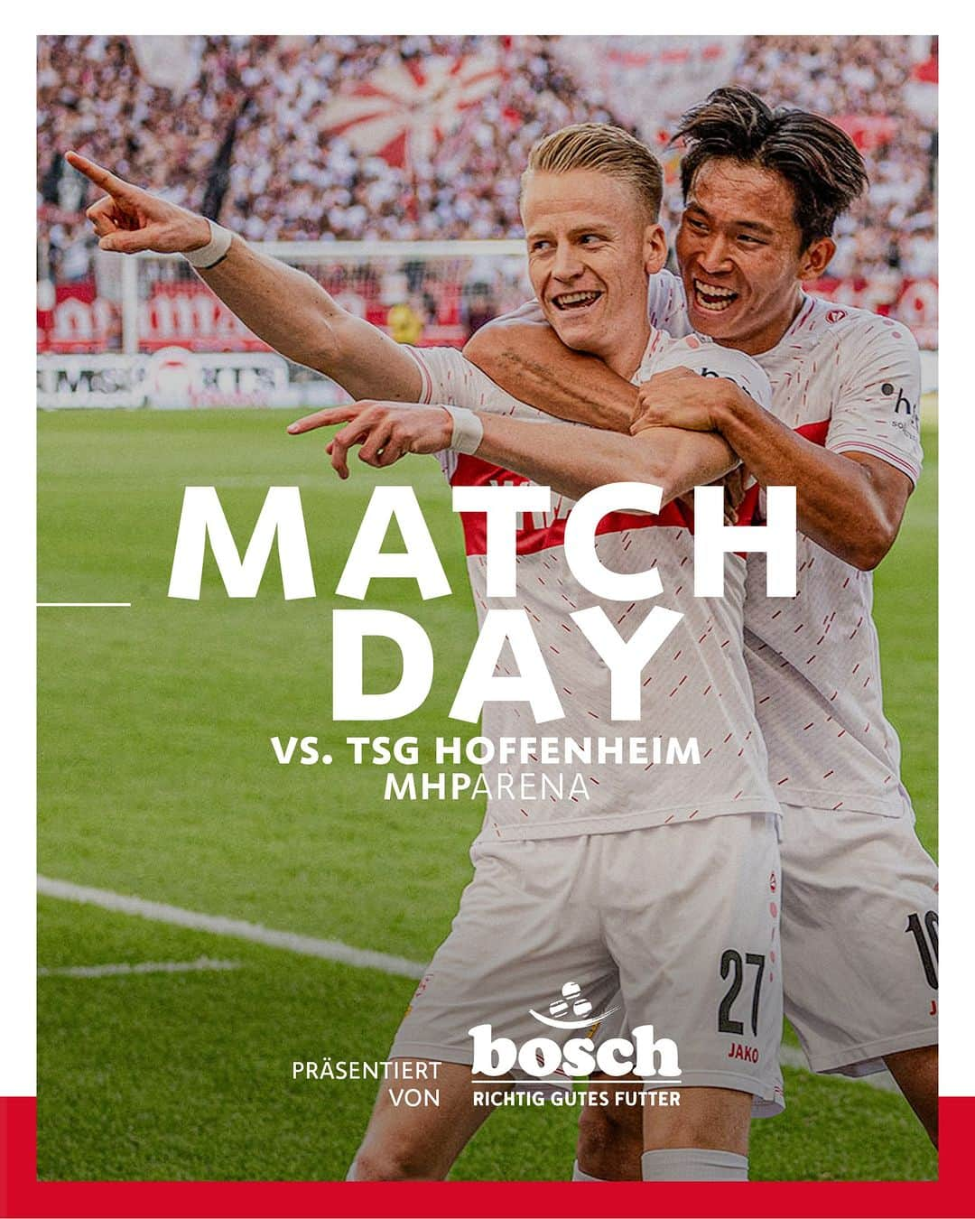 VfBシュトゥットガルトのインスタグラム：「🔥 M A T C H D A Y! 🔥 SWIPE ▶ HEIMSPIEL!! 😍😍😍 Forza VfB! ⚪🔴💪 🔜 #VfBTSG | ⏰🗓 15:30 Uhr _ [Anzeige] @boschpetfood | #VfB #bundesliga #matchday #heimspiel #stuttgart #furchtlosundtreu #vfbstuttgart #vfbstuttgart1893 #VfBInsta」