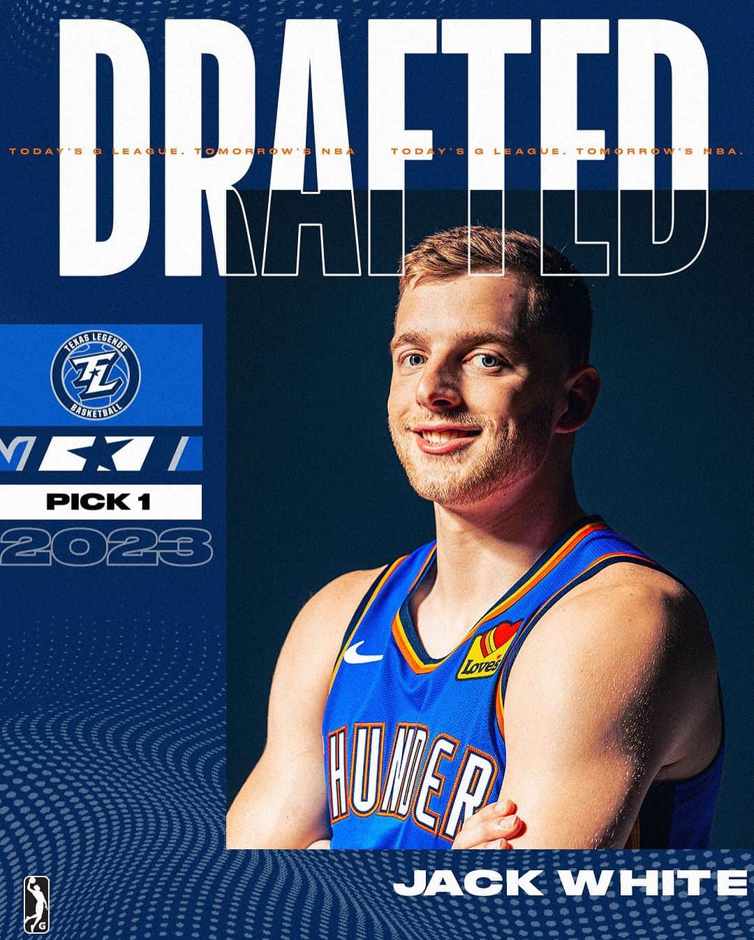 のインスタグラム：「NBA champion Jack White goes No. 1 overall to the @texaslegends in the 2023 NBA G League Draft! 🏆」