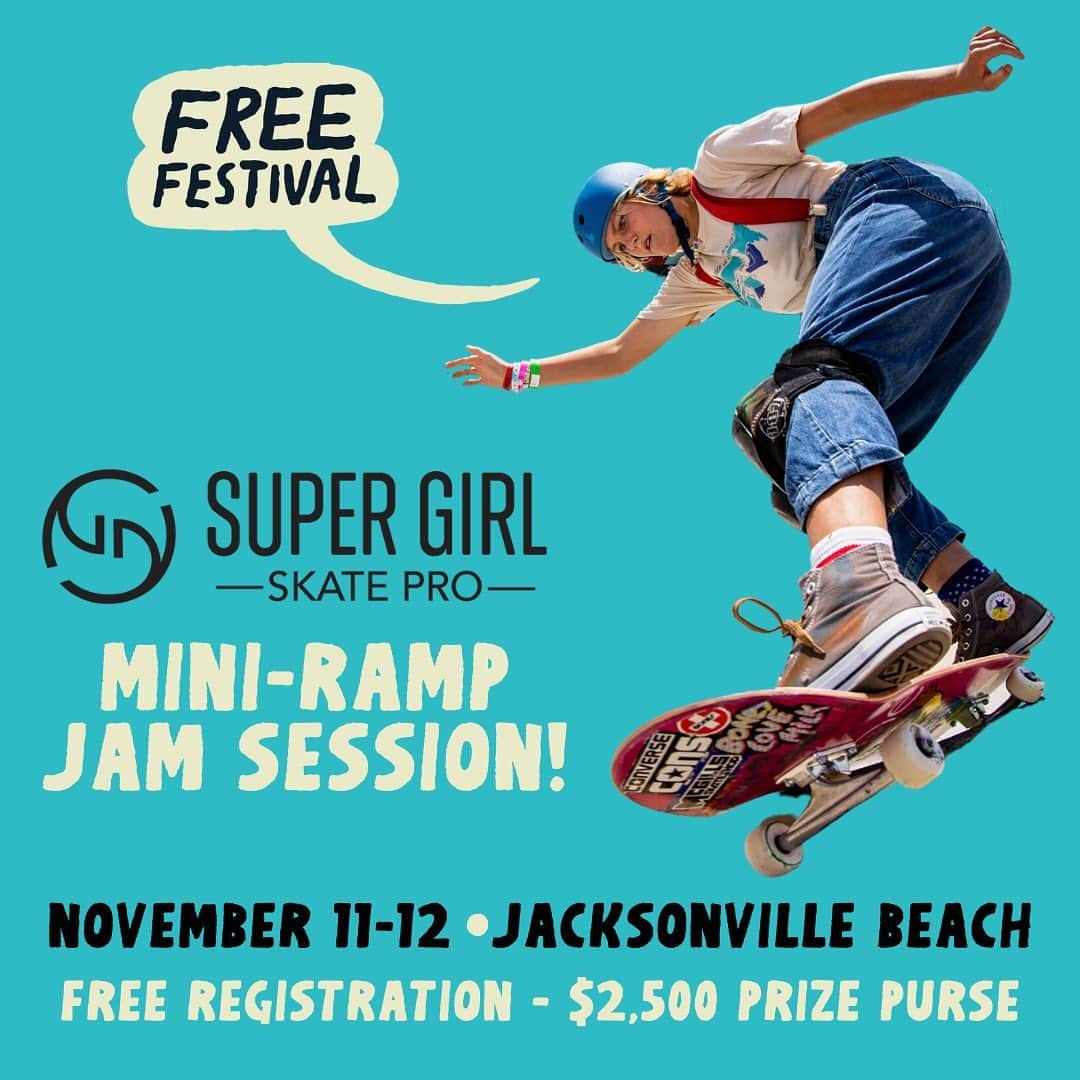 ブライス・ウェットシュタインのインスタグラム：「Join X Games medalist and US Olympic athlete, @brycewettstein, at the Super Girl Mini-Ramp Jam Session in Jacksonville Beach on November 11 & 12🛹☀️  Registration is completely free, with a $2,500 prize purse. Click the link in our bio to sign up now!  #surf #skate #festival #supergirlpro」