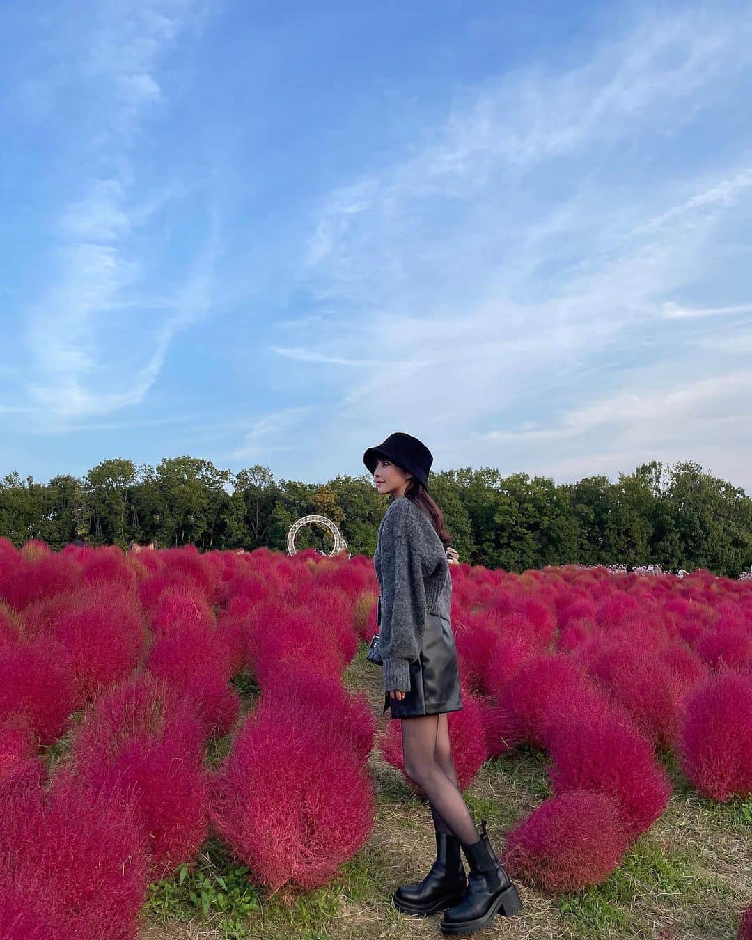 ムサシさんのインスタグラム写真 - (ムサシInstagram)「初コキア🍂 ⁡ こんなにも赤いのね🥹 ふあふあでかわいかった♡ ⁡ ⁡ #outfit #ootd #秋コーデ #万博記念公園 #大阪 #コキア」10月28日 18時53分 - ___musashi.___