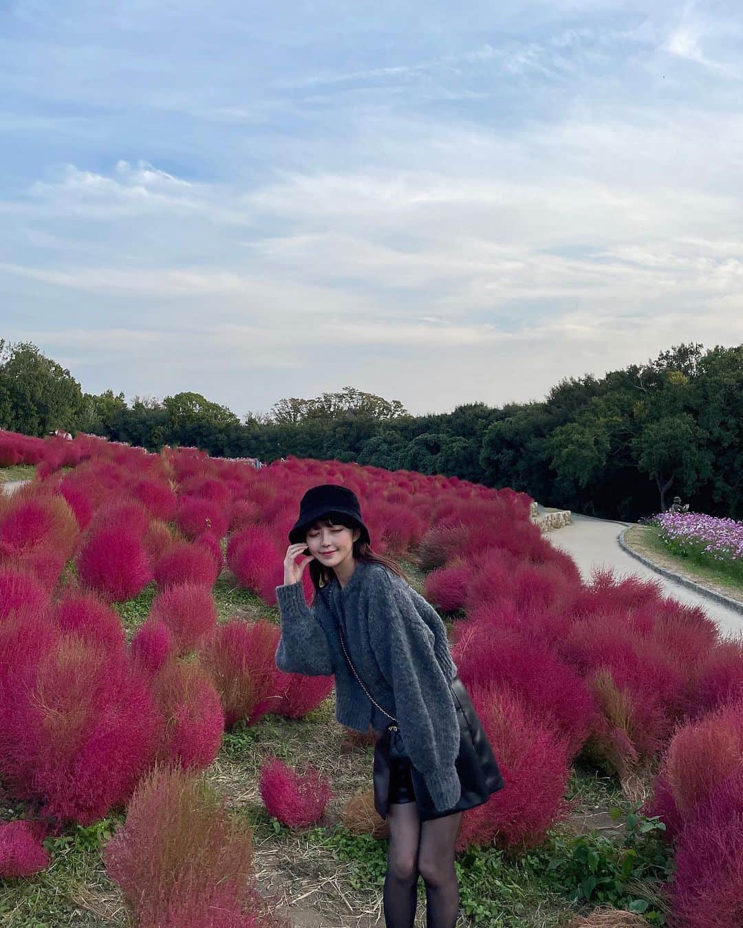 ムサシさんのインスタグラム写真 - (ムサシInstagram)「初コキア🍂 ⁡ こんなにも赤いのね🥹 ふあふあでかわいかった♡ ⁡ ⁡ #outfit #ootd #秋コーデ #万博記念公園 #大阪 #コキア」10月28日 18時53分 - ___musashi.___