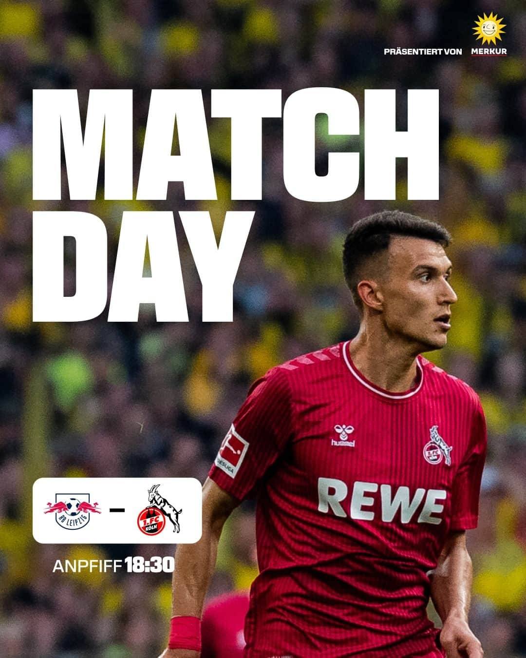 1.FCケルンのインスタグラム：「Es ist 𝙈𝙖𝙩𝙘𝙝𝙙𝙖𝙮 💥 Um 18.30 Uhr rollt in Leipzig der Ball ⚽️ Wer von euch begleitet unsere Jungs zum Auswärtsspiel?  Die Matchday-Grafik wird präsentiert von @merkur_com ___ #effzeh #RBLKOE」