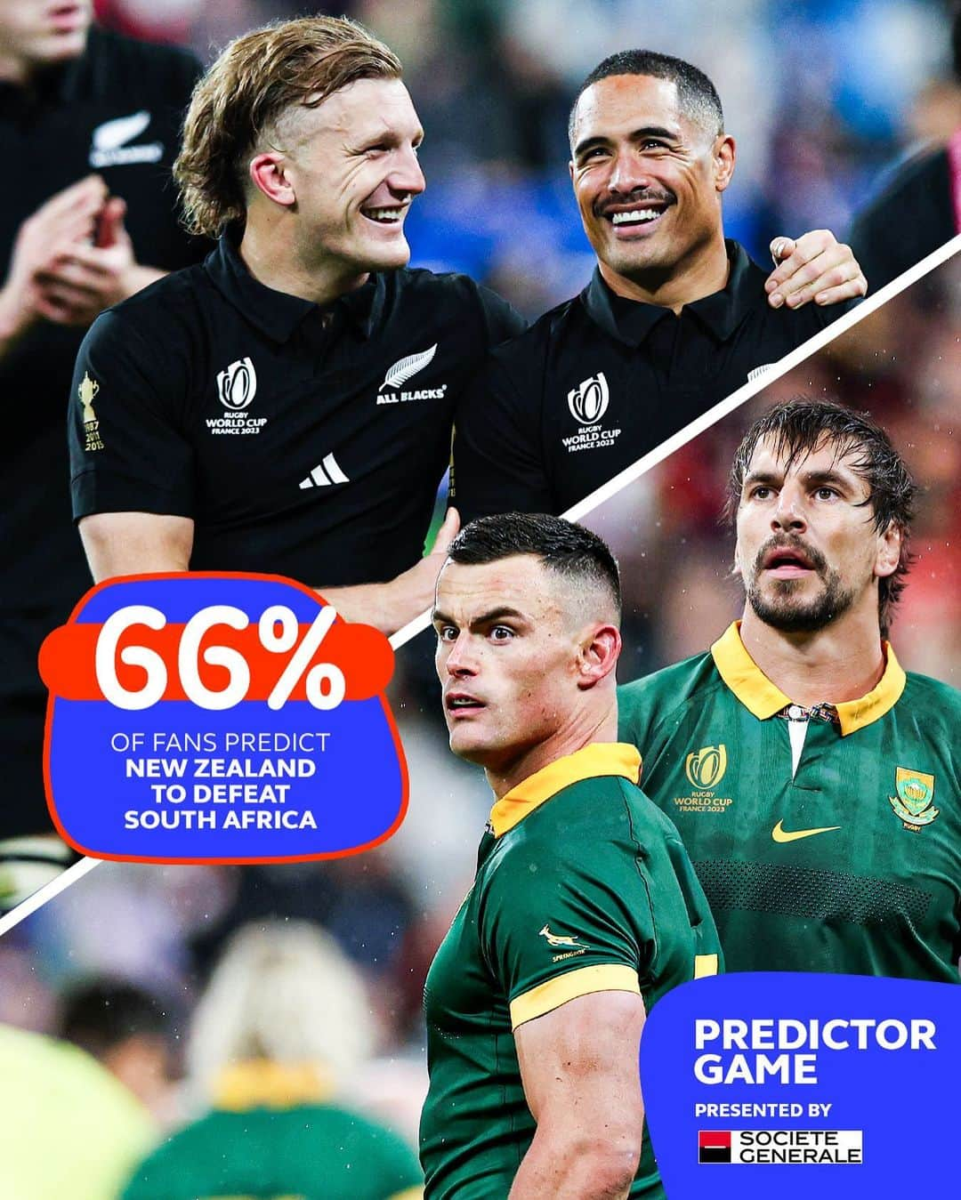 ラグビーリーグ・ワールドカップのインスタグラム：「It’s #PredictorGame time for #RWCFinal 🔮  Make your call!  #RWC2023 | #NZLvRSA | @societegenerale | @paramourdurugby」