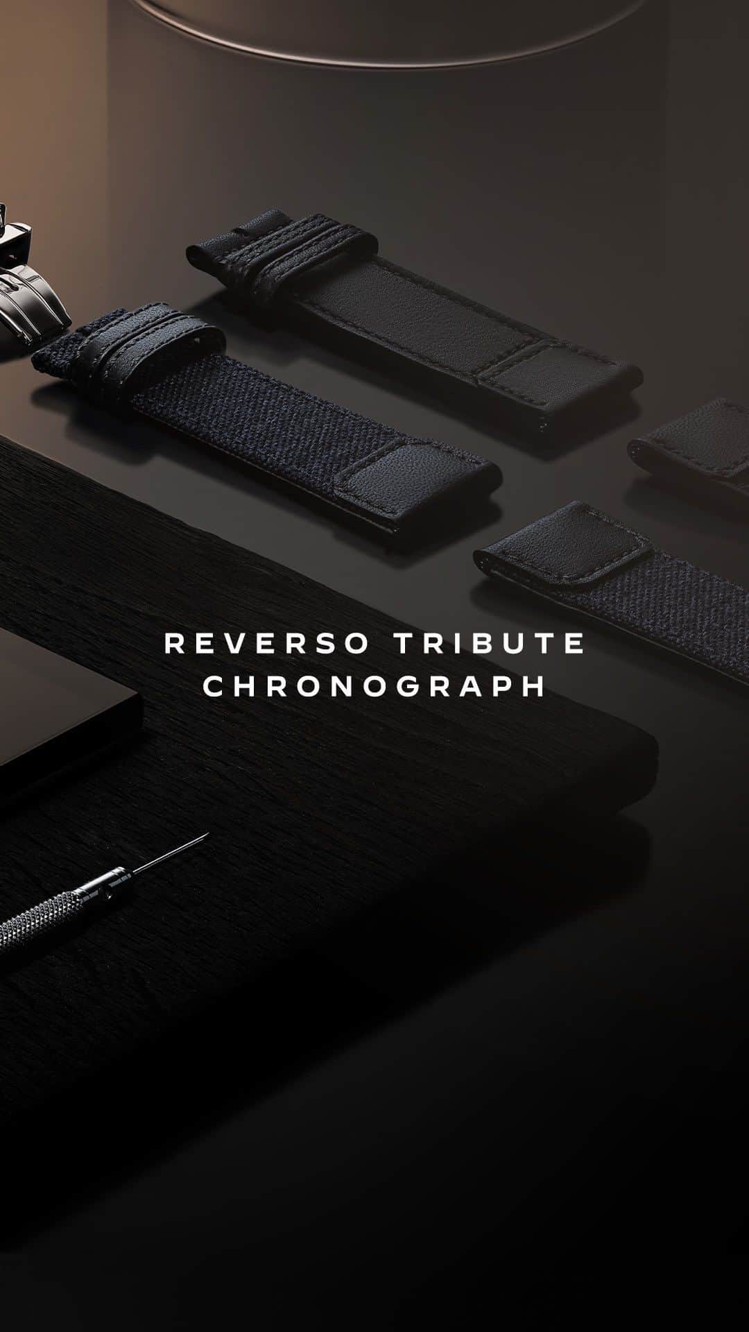 ジャガールクルトのインスタグラム：「Inspired by the past, shaped by the future. #Reverso _ Reverso Tribute Chronograph Designed, made and assembled in our Manufacture  _ While the front dial offers the 1931 original design of the Reverso in a blue-grey colour, the verso of the Reverso Tribute Chronograph reveals a bolder chronograph display with an open-work dial. The watch can be enjoyed on both side as the time is displayed on each dial. _ #JaegerLeCoultre #Reverso #TheWatchmakerOfWatchmakers」