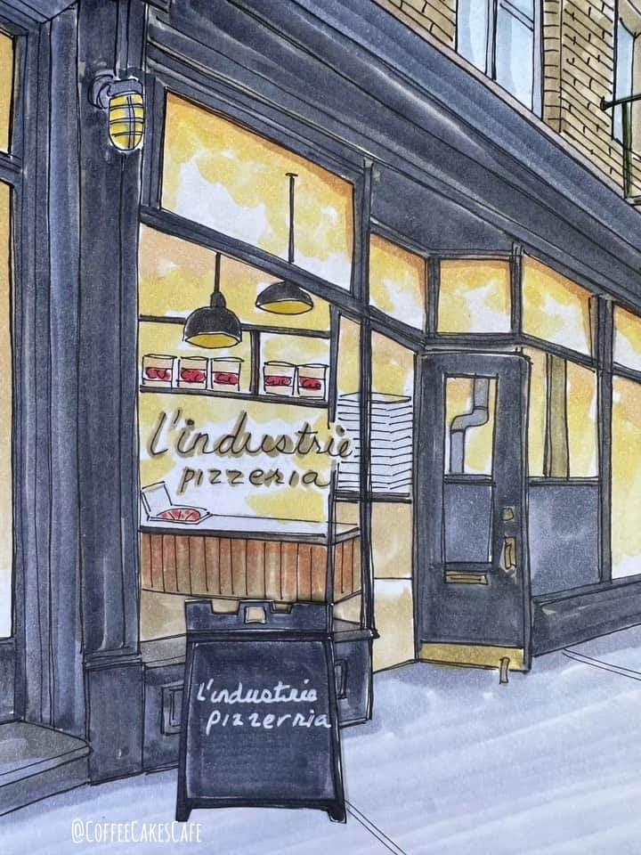 RIASIMのインスタグラム：「Welcome to the neighborhood @lindustriebk !!! Oh my, I’m so excited!! I’m sure you know by seeing the line out your front door that the village is absolutely thrilled!!!! 👏🏻👏🏻🍕 . Take a peek, stop by, if you haven’t already…a favorite among many and we are so lucky to have this Brooklyn delight in the West Village! 🍕🍕 Have a happy Saturday and weekend everyone!! 😊 . 📍104 Christopher St . . . . . . #lindustriebk #westvillage #westvillagenyc #westvillagelife #westvillageeats #storefront #storefrontcollective #westvillagelove #coffeecakescafe #stopmotion #facadelovers #christopherst #westvillageeats #nycpizza」