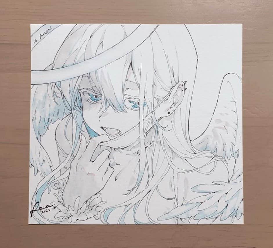 Kuretakeのインスタグラム：「れい亜さん（X:aosorayuri24）が呉竹商品を使って作品を描いてくださいました😊  気だるげな天使の表情が良いですね！ とても繊細な線で表現された作品です。  Reia (X:aosorayuri24) painted a work using Kuretake products😊  The expression of the melancholy-looking angel is good! It is a work of art expressed with very delicate lines.  *********************** Art by: X:aosorayuri24  No ©Copyright infringement intended. Any issues? Please contact us to fix it.  #kuretake_inktober2023 #kuretake_inktober #インクトーバー #インクトーバー2023 #kuretake #kuretakezig #呉竹 #inktober #inktober2023」