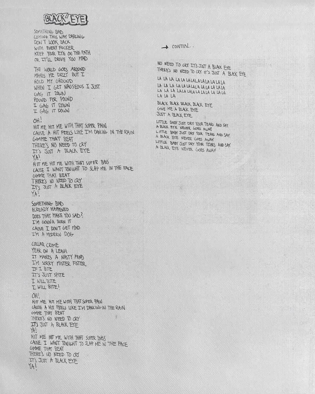 アリー・エックスさんのインスタグラム写真 - (アリー・エックスInstagram)「🅱🅻🅰🅲🅺 🅴🆈🅴 ➡️ for my handwritten lyrics   I obviously have my own personal intention attached to these words, but I do agree with the sentiment that music doesn’t have to mean to you, what it meant to the author. Leave your interpretation in the comments. I’ll enjoy reading. ⚫️👁️  📷 @marcuscooper」10月29日 3時44分 - alliex