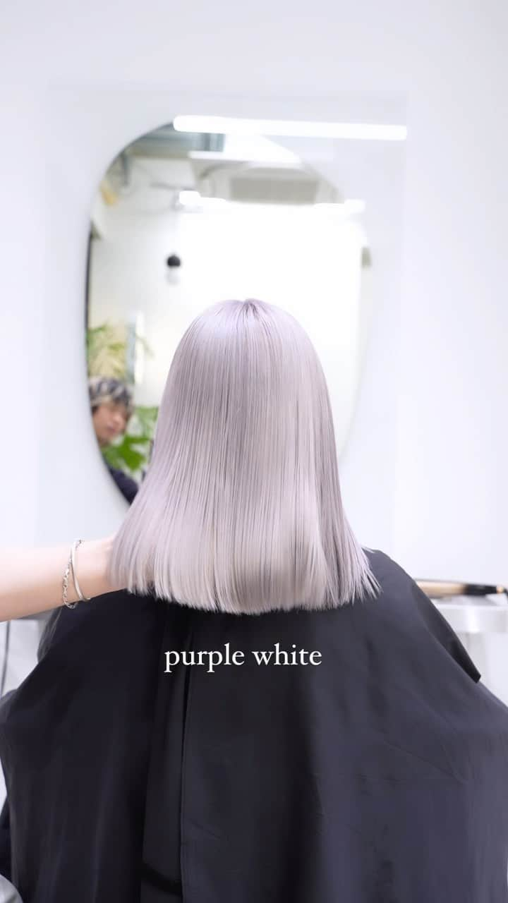 きぬがわひかるのインスタグラム：「〝purple white〟  ブリーチ2回以上のベースから色落ちもホワイトになるように ややパープルを感じれる色味です✔︎  #ブリーチカラー#ケアブリーチカラー#ハイトーンカラー#ブリーチリタッチ#ボブ#ストレートボブ#パープルカラー#ホワイトカラー#ハイトーンボブ」