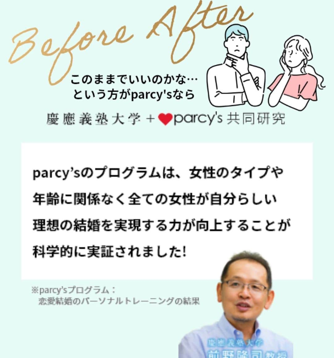 大桃美代子さんのインスタグラム写真 - (大桃美代子Instagram)「ぬぁんですとぉ〜〜〜！  結婚できる可能性が判る？  最近、「結婚相談、婚活」と言うワードが耳に入ってきます。  「それ、ブーム？」と思っていたら、  気になることが目に入ってくる、と言うRASが働いてる？  結婚の可能性が分かるサイトを見つけ、  ガチでやってみました。  parcy’s（パーシーズ）。@parcys_official  会員数6万人を超える恋愛・結婚の  パーソナルトレーニングスタジオです。  まず、サイトに行き、  58の項目の質問に答えて進みます。  他人への寄り添い方など、  「コーチングっぽいなぁ」と思いながら答えていくと、  診断結果なるものが出てきまして、  結果は、、、44.8%。  私的に意外といい数字。  ほぼゼロと思っていたので、しめしめです。  話せば話すほど虜にする、バーテンダータイプらしい。  しかし、この中で気になったのは、  その人の能力を示すもので、傾聴力がCランクでした。  ガビーン！  コーチとして大切な能力である傾聴力がCランクとは…。  あかんのやないかい！  この診断テストこれだけでは終わりません。  さらに良くするため結婚.恋愛トレーナーがコーチングしながら、進むプログラムあり。  人の意見を素直に聞くタイプです。  コーチングぽいなと思ったのもそのはずです。  慶應義塾大学の前野隆司教授も登場していて、  慶應義塾大学とparcy'sとの共同研究も行われるプロジェクトだったとは。。。  「お！」と思ってしまいました。  興味深々です。  診断結果には、次のアクションにつながるアドバイスもありました。  それを心がけると、半年後には、  結婚できる確率が、80%になる。  個別に結婚、恋愛のトレーナーコンサルタントに相談に乗っていただけるようです。  これも、興味深々。。。  最初は面白半分でしたけど、だんだん真剣に。。。  自分を知る良い機会になりました。  人生100年時代。  50歳からの婚活ニーズがありそうですし、  まだ50年あるのですから、、、。  結婚しても、していなくても、  自分を知ると言う意味で、  診断チェックしてみるのもいいかも。  傾聴力Cランクの大桃でした。  クライアントさん、心配しないでください。  コーチの時は、コーチングモードですから、、、。  サイトのURLは  ストーリーズに載せています。  PR @parcys_official #アラフォー婚活 #男性心理 #婚活女子 #男の本音 #アラフィフ婚活 #婚活アドバイス #愛され女子 #パーシーズ診断#アラカン婚活 #コーチング#coach」10月28日 23時57分 - miyoko_omomo