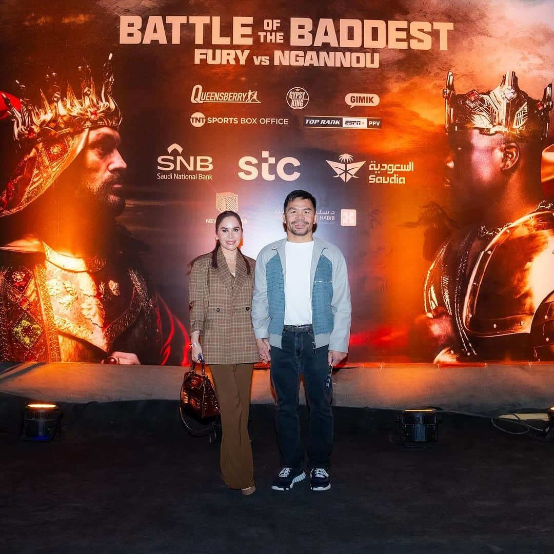 マニー・パッキャオのインスタグラム：「An epic night in Saudi Arabia at the #BattleOfTheBaddest! Thank you to @turkialalshik for putting on an extraordinary event, like nothing ever seen before. Legendary times with amazing people. 🌟🇸🇦 #RiyadhSeason #UnforgettableMoments」