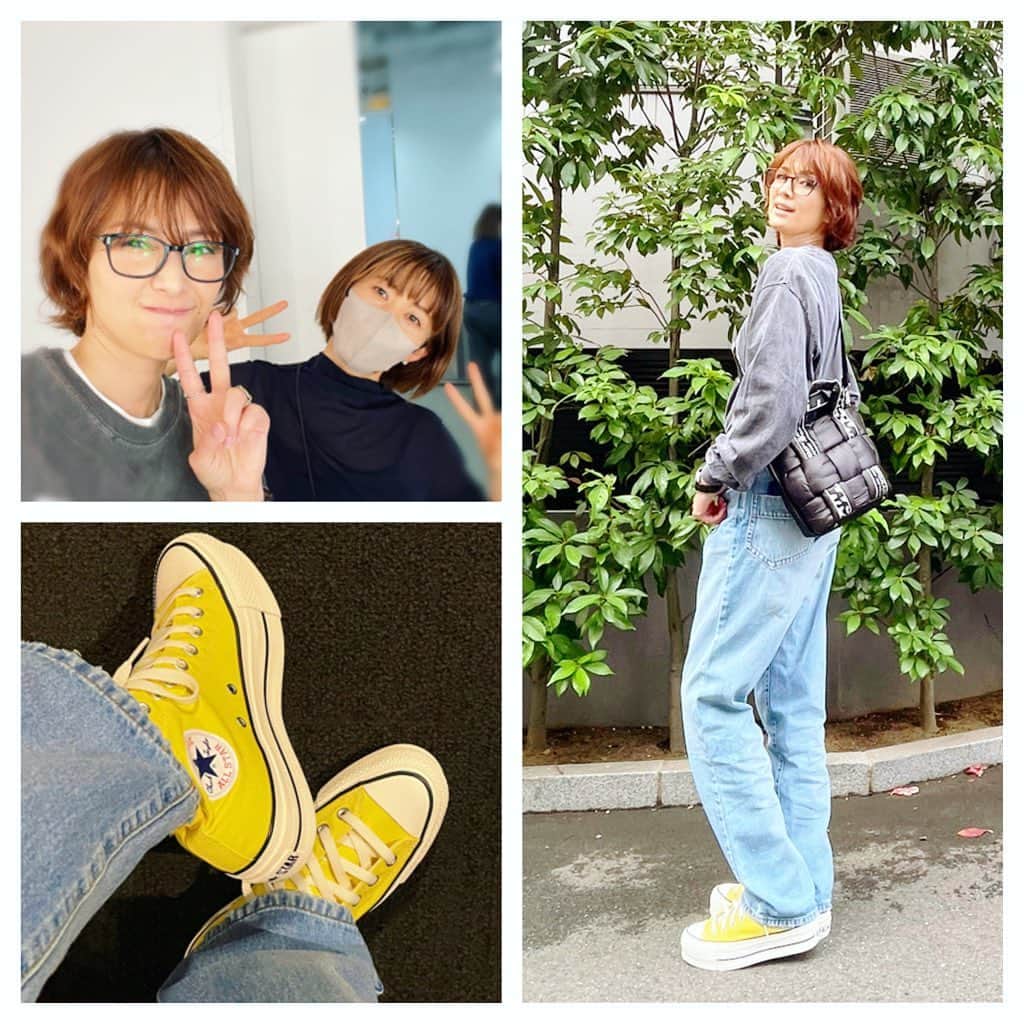 のインスタグラム：「本日の雑誌撮影終了〜 Newイエロー厚底コンバース✨ 楽ちんカジュアル好き❣️」