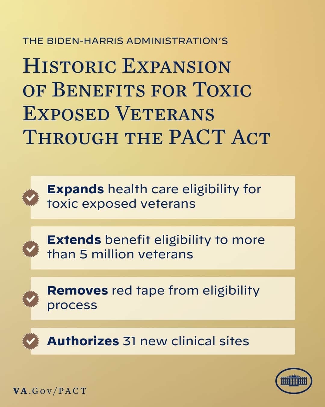 The White Houseさんのインスタグラム写真 - (The White HouseInstagram)「Since @POTUS signed the PACT Act into law, over 478,000 veterans and families are now benefiting and getting the care they deserve.  Visit VA.gov/PACT to learn more and apply for benefits.」10月29日 4時01分 - whitehouse