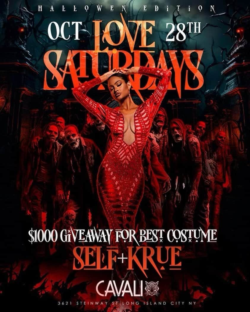 DJ Selfのインスタグラム：「🎃SAT OCT 28th🎃 (HALLOWEEN WEEKEND)  THE VIBES CONTINUE AT THE #1 SATURDAY EVENT IN NYC 🔥🔥🔥🔥🔥🔥  “LOVE ♥️ SATURDAYS” @cavali_nyc  36-21 STEINWAY ST  EVERYBODY FREE TIL 12 LADIES FREE TIL 1AM‼️  MUSIC BY @djself & @djkrue   $1000 CASH PRIZE FOR THE BEST COSTUME 🔥🔥🔥🔥  WE HAVE THE BEST BDAY AND BOTTLE PACKAGES IN NYC! COME CELEBRATE WITH US‼️  CLICK THE LINK IN MY BIO‼️ @lovesaturdays_  THE ONLY THING MOVING ON SATURDAY NIGHTS‼️ TAP IN🎥🎥」