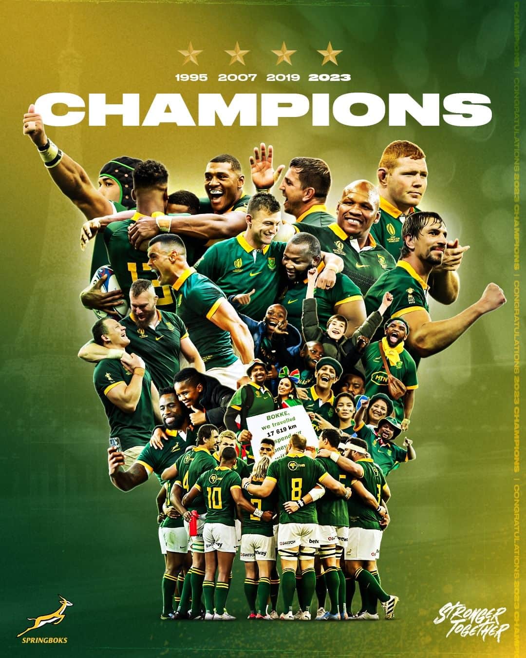ラグビー南アフリカ代表のインスタグラム：「Number four, for South Africa 🇿🇦 #StrongerTogether #Springboks #RWCFinal #RSAvNZL」