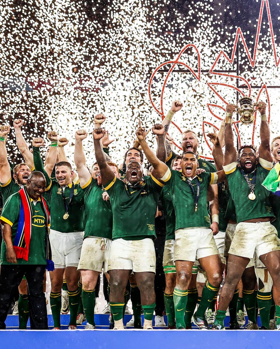 ラグビー南アフリカ代表のインスタグラム：「Back to back 🥹 #StrongerTogether #Springboks #RWCFinal #RSAvNZL」