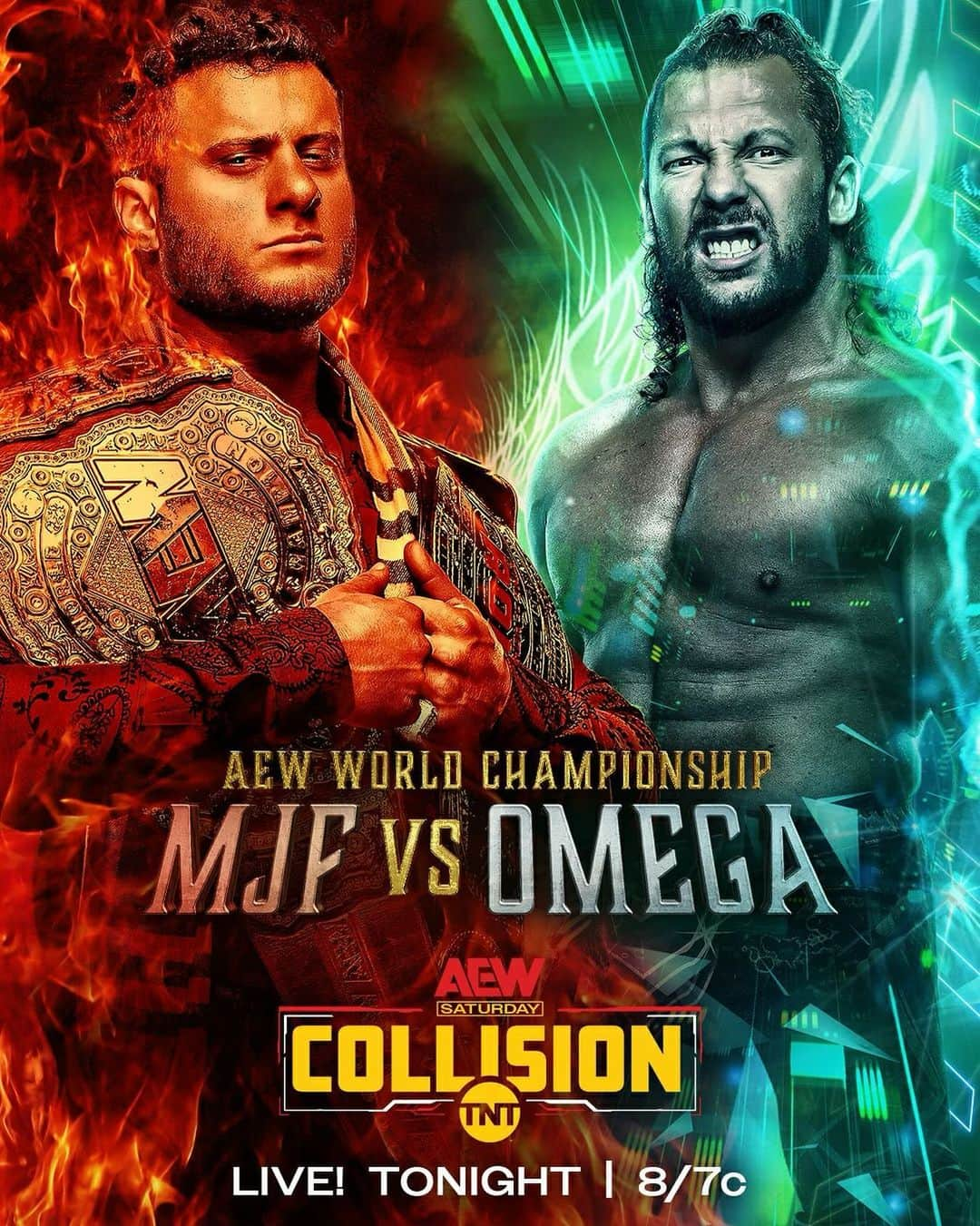 ケニー・オメガのインスタグラム：「TONIGHT on #AEWCollision from the @MoheganSun in Uncasville, CT-  Former #AEW World Champ @KennyOmegamanX will challenge #AEW World Champion @The_MJF for the Title LIVE on Saturday Night #AEWCollision at 8/7c on TNT!  Who DO you think will win the #AEW World Championship?」