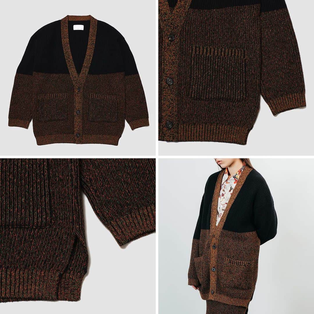 サワ タカイのインスタグラム：「sawa takai Fall Winter 2023  Two Tone Cardigan in Multi Black  An oversized cardigan knitted in solid yarn at top and two types of yarns mixed at bottom, creating the melange color.   柔らかくて保温性に富んだ単色のウール糸をベースに、テクスチャー感のある糸を撚って編み上げたニットカーディガン。程よいバランス感のオーバーサイズシルエットで、身頃と袖の上部はウール糸のみでソリッドに、下部はミックスした糸に切り替えてバイカラーに仕上げました。  #sawatakai #fallwinter2023 #fw23 #fw2023」