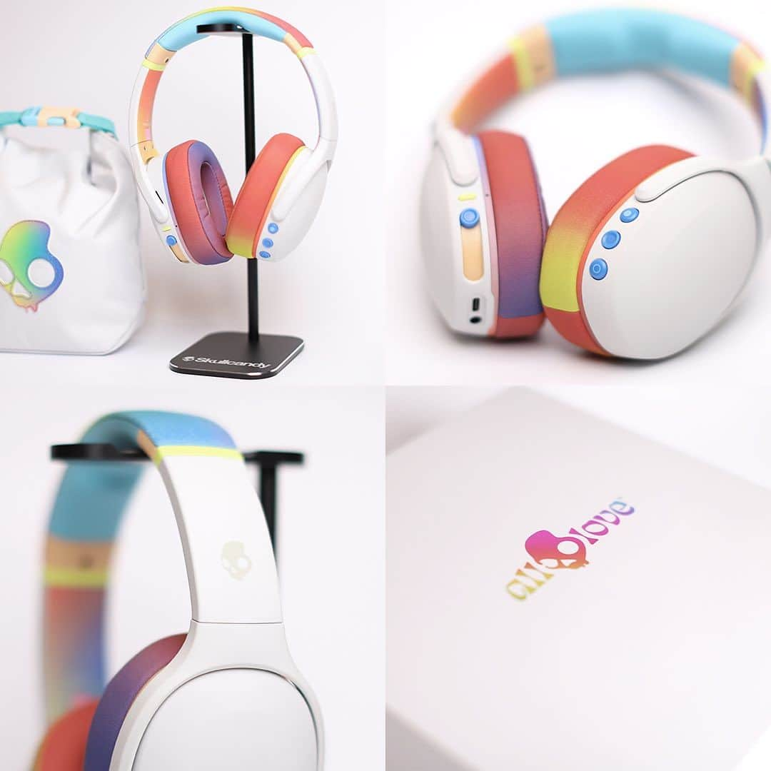 Skullcandy Japanのインスタグラム：「All Love Crusher Evo🌈 サブウーファー搭載 振動するヘッドホン  パッケージとトラベルケースも All Love仕様なデザイン💀✨」