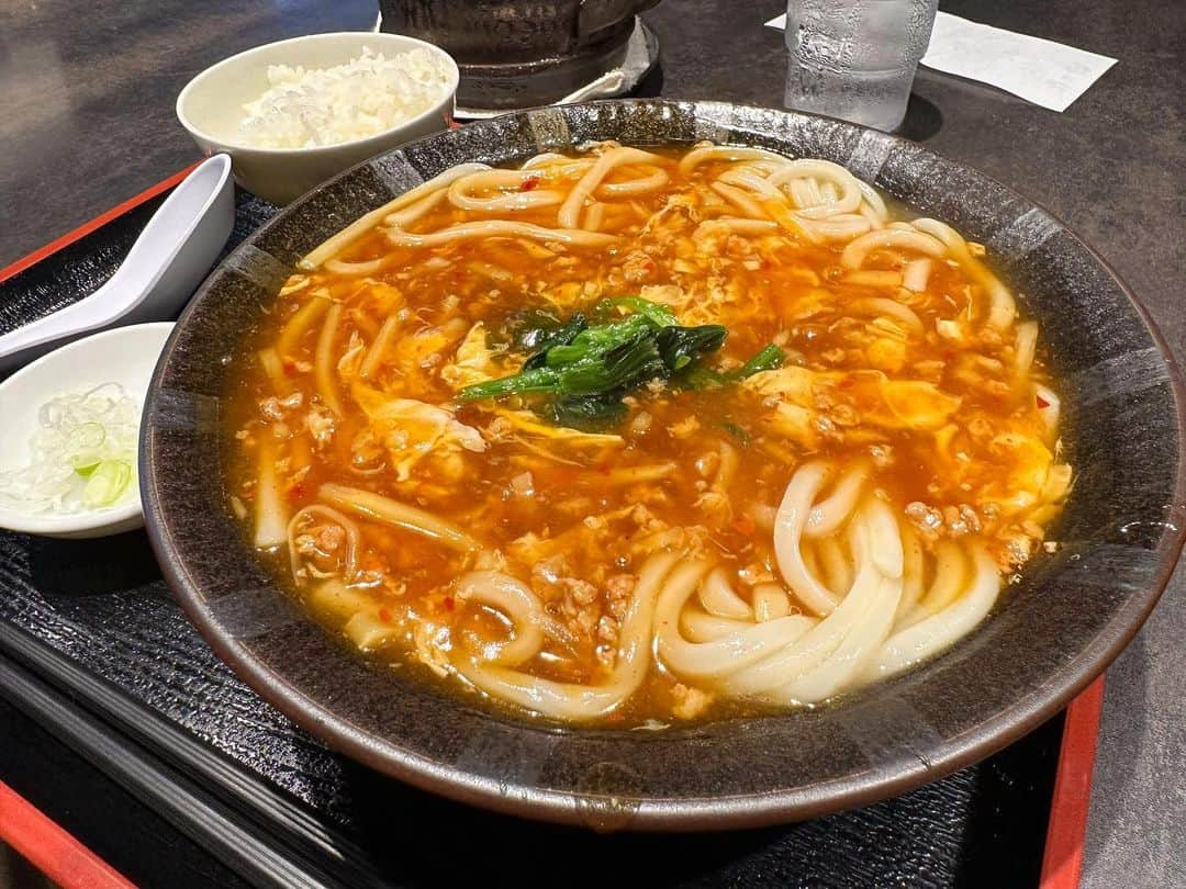 まえちゃんねるのインスタグラム：「今日のランチは、サンラータンうどん。程よい酸味と辛さで美味い😋しかも780円と言うこの辺りではリーズナブルな価格で助かる✨  #ランチ #今日のランチ #サンラータンうどん #酸辣湯 #うどん #田乃林」