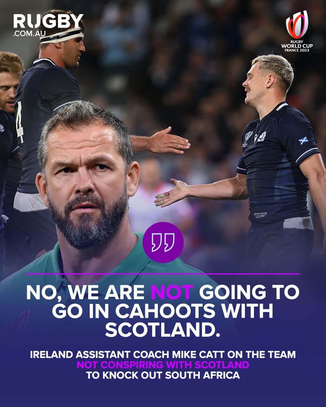 ラグビーオーストラリア代表のインスタグラム：「It's heating up in Pool B 🥵  Are there any chances Ireland and Scotland knock South Africa out this weekend? 🤔  #RWC2023」