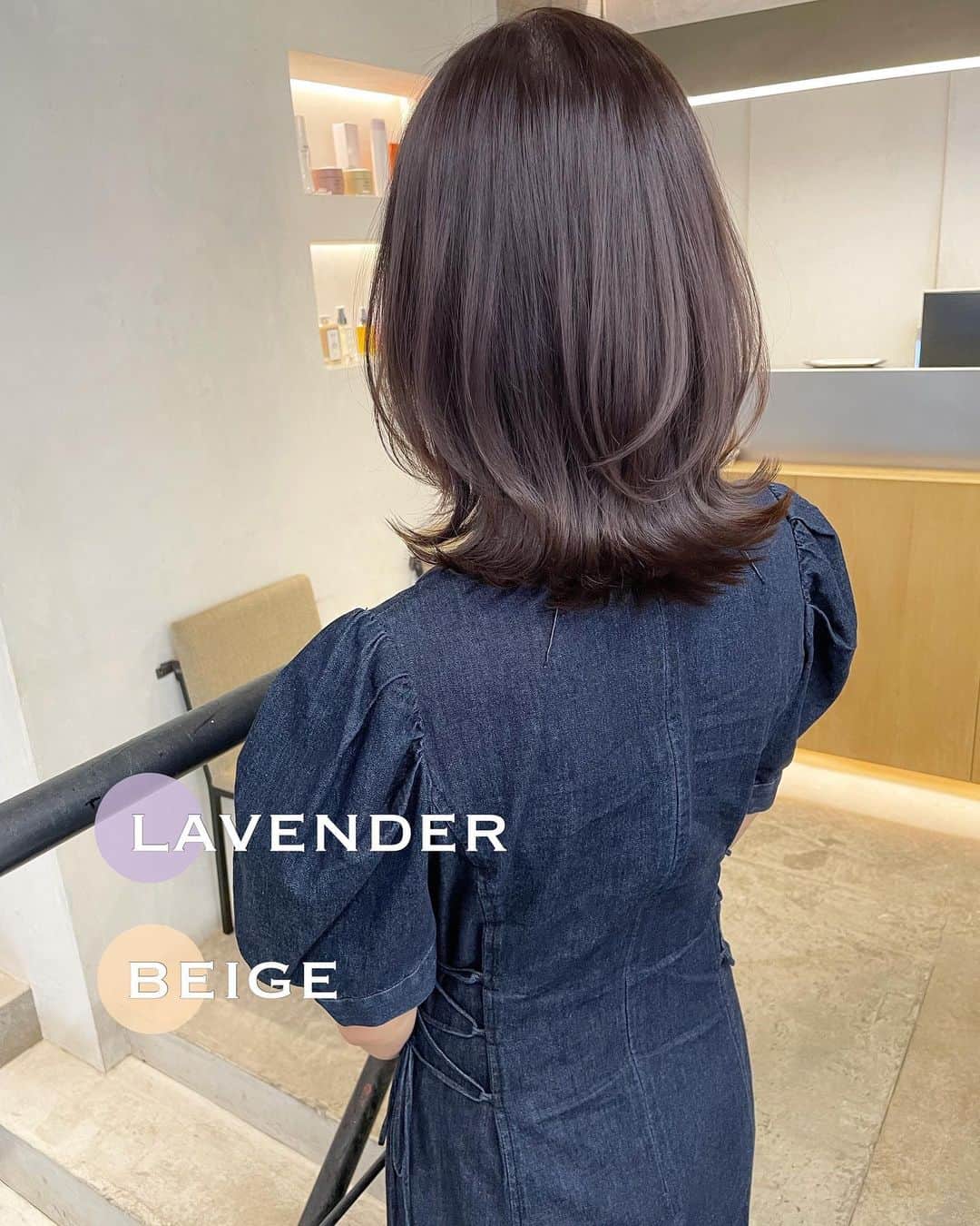 吉田達弥のインスタグラム：「- lavender beige - 黄色みを抑える ツヤが出やすい秋カラーです🍁 ⁡ - menu - cut + premium color + quick treatment ⁡ #カット #カラー #レイヤーカット」