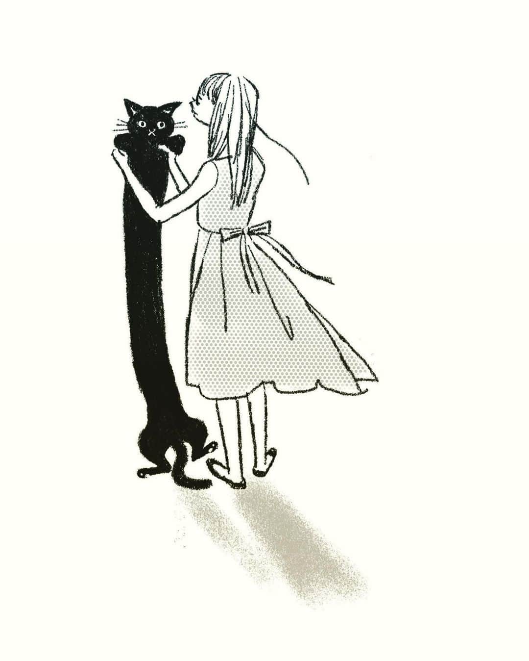 吉岡ゆうこのインスタグラム：「Drawing.  #illust  #illustration  #instaart  #fashionillustration  #artwork  #digitalart  #girl  #drawing  #イラストレーション  #digitalpainting #ファッションイラストレーター  #advertisingillustration  #일러스트  #패션일러스트 #illustrationdemode  #illustagram  #イラストレーター  #イラストグラム  #drawing #blackcat #猫を抱くとこうなってしまうのではという妄想」
