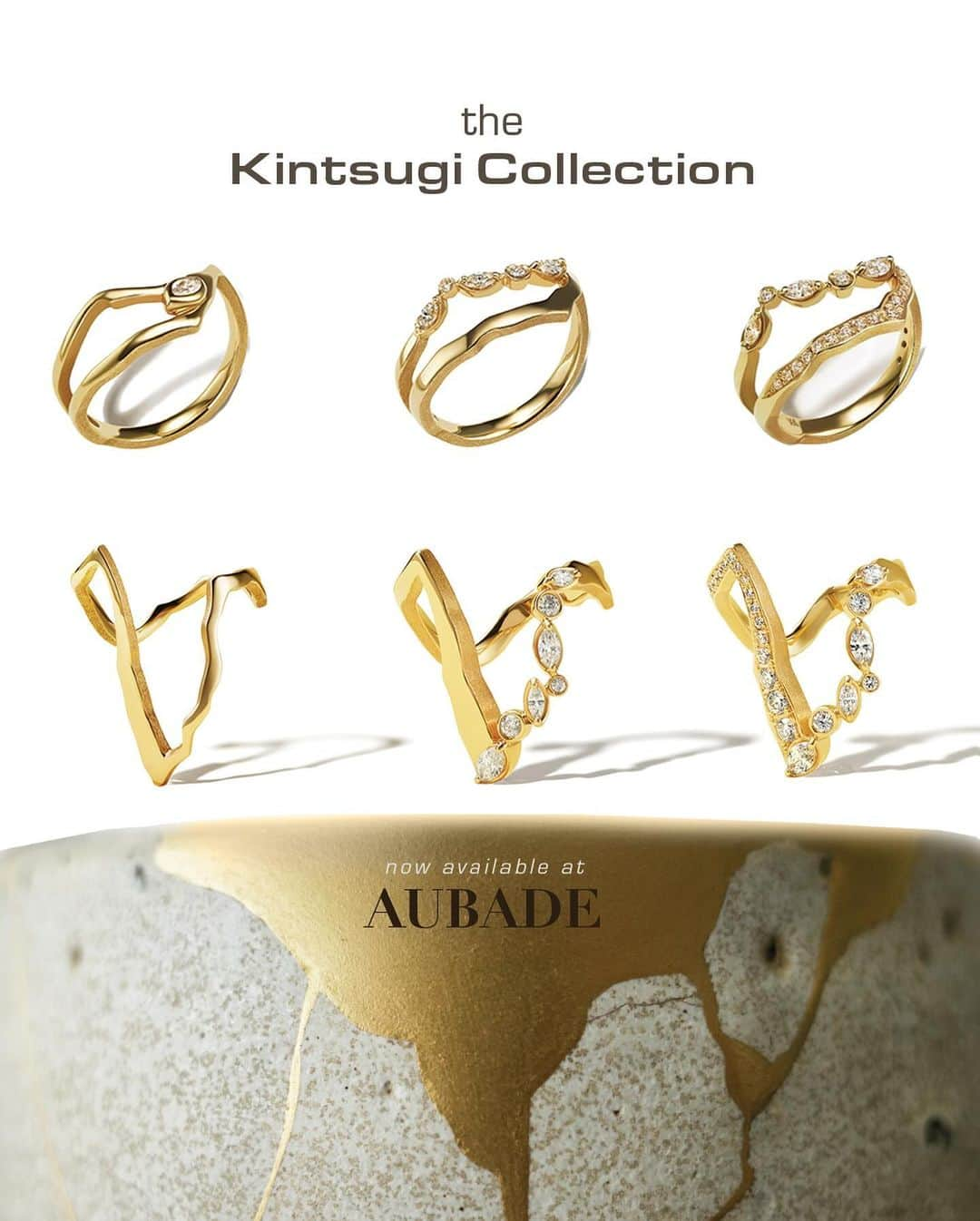 稲木ジョージのインスタグラム：「Kintsugi collection is now available in Kuwait at @aubadejewelry . KINTSUGIコレクション、クウェート国上陸。」