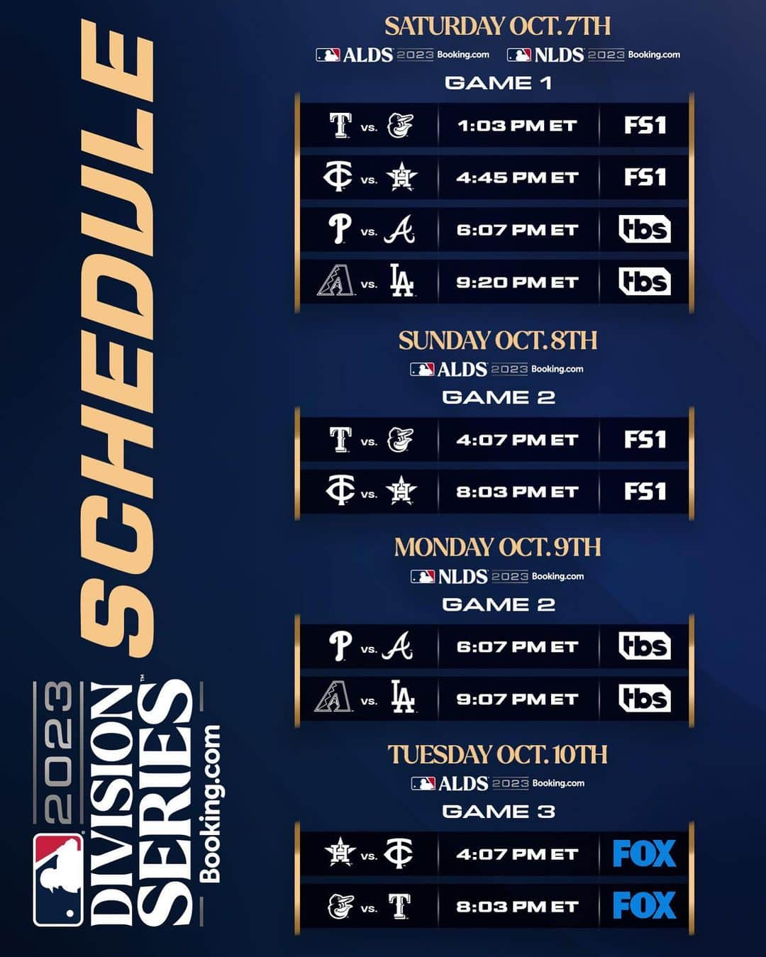 MLBさんのインスタグラム写真 - (MLBInstagram)「Clear your schedule!  The #ALDS & #NLDS game times are here! #Postseason」10月5日 23時09分 - mlb