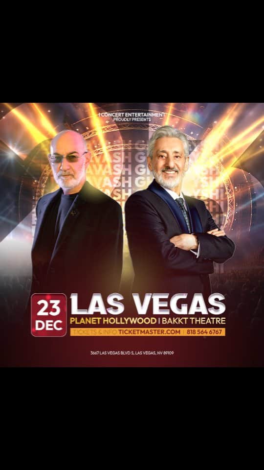 Ebiのインスタグラム：「@ebi & @Ghomayshi live in LAS VEGAS 🇺🇸 December 23rd, 2023, at Planet Hollywood - Bakkt Theatre . خوشحالیم که بعد از سالها، باهم و در کنار هم میزبان شما مهربانان خواهیم بود❤️ . Ticket & info:  Ticketmaster.com  818 564 67 67 . Design: @allentore」