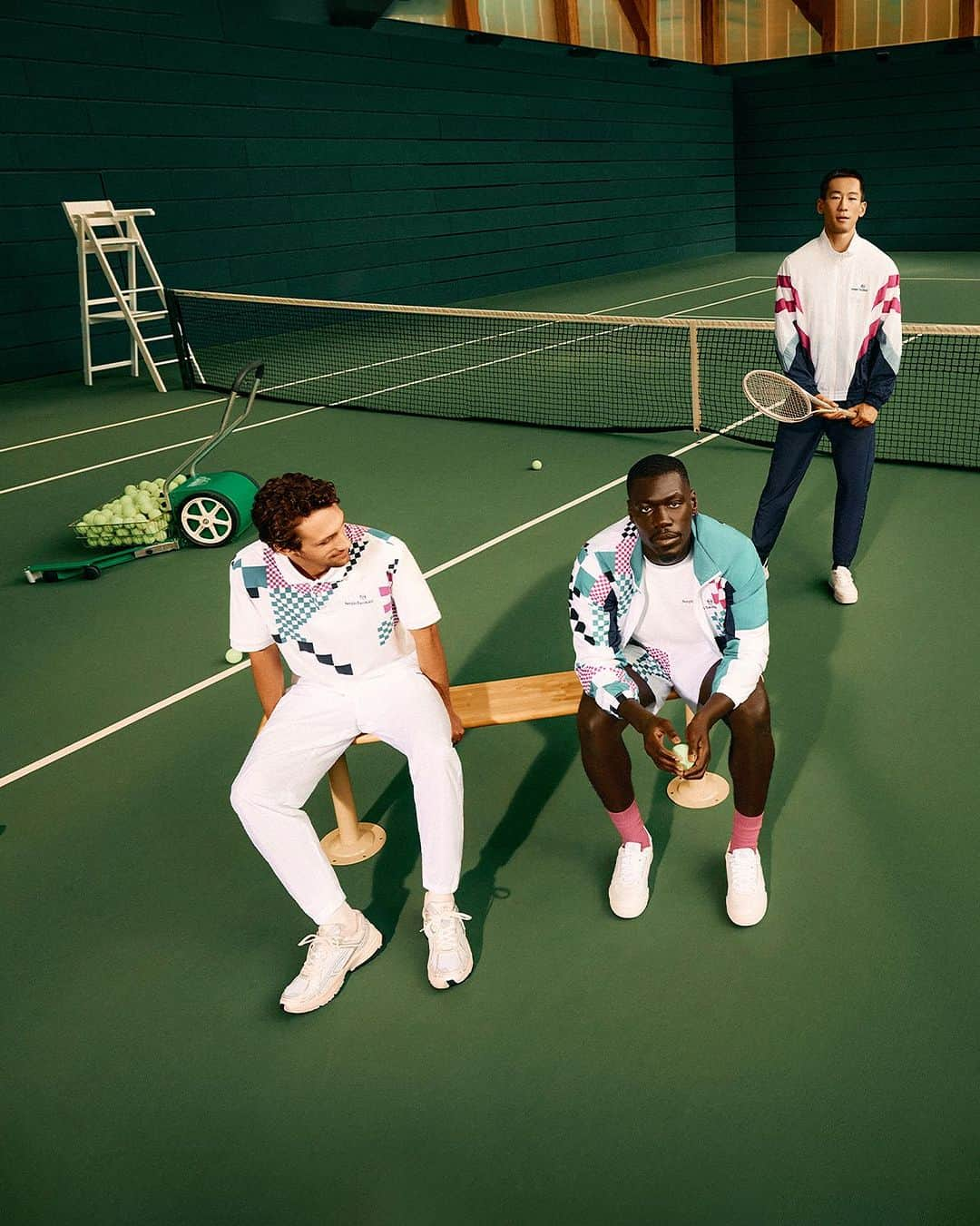 セルジオタッキーニのインスタグラム：「Crafted from crisp & swishy crinkle nylon, our Vento Track Jacket & Shorts Set features retro color-blocking and a throwback checkered print from the Sergio Tacchini archive. Layer it up with the matching Vento Polo & Tee for a lightweight fit you can wear all day for work and play. Available now with more nylon favorites at sergiotacchini.com.」