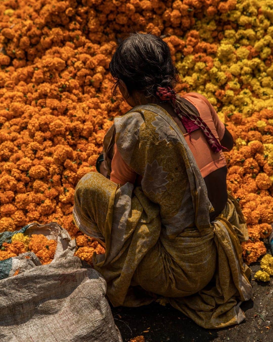 National Geographic Travelさんのインスタグラム写真 - (National Geographic TravelInstagram)「Photo by @gretarybus | A woman sells marigolds at Mumbai's Dadar Flower Market.   Follow Maine-based photojournalist @gretarybus for stories about human connections to the natural world.」10月6日 1時30分 - natgeotravel