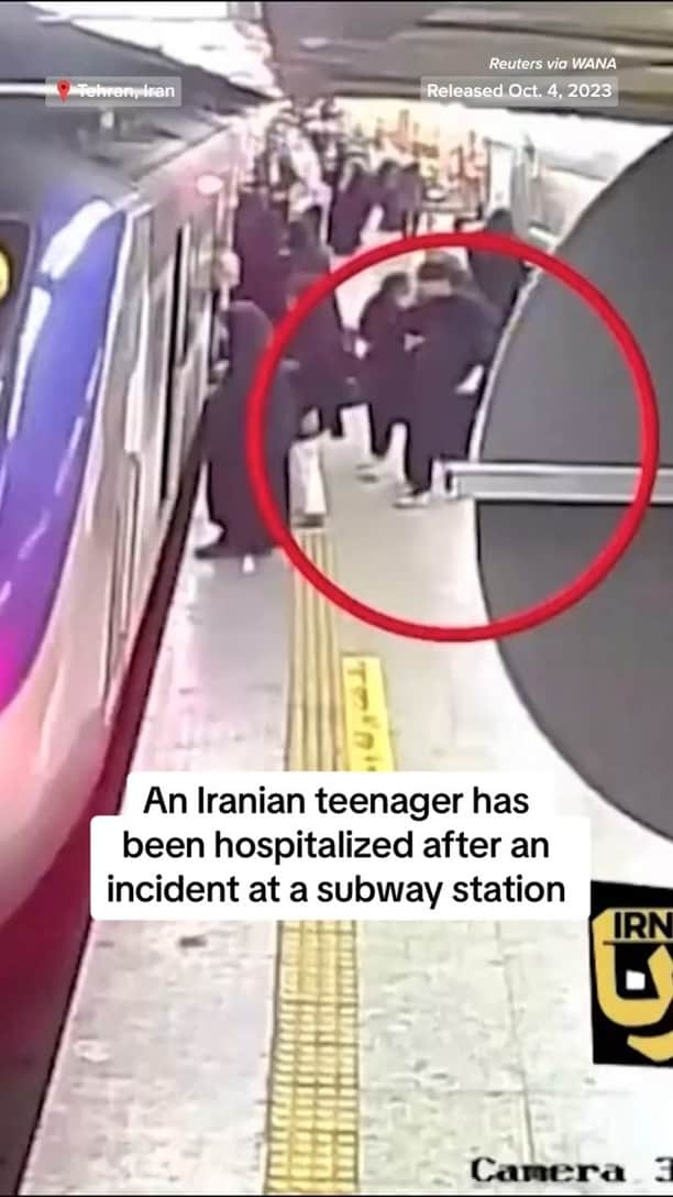 のインスタグラム：「This video allegedly shows an incident on a subway in Iran that left 16-year-old Armita Geravand hospitalized and has fueled a new wave of outrage against the country's morality police.」
