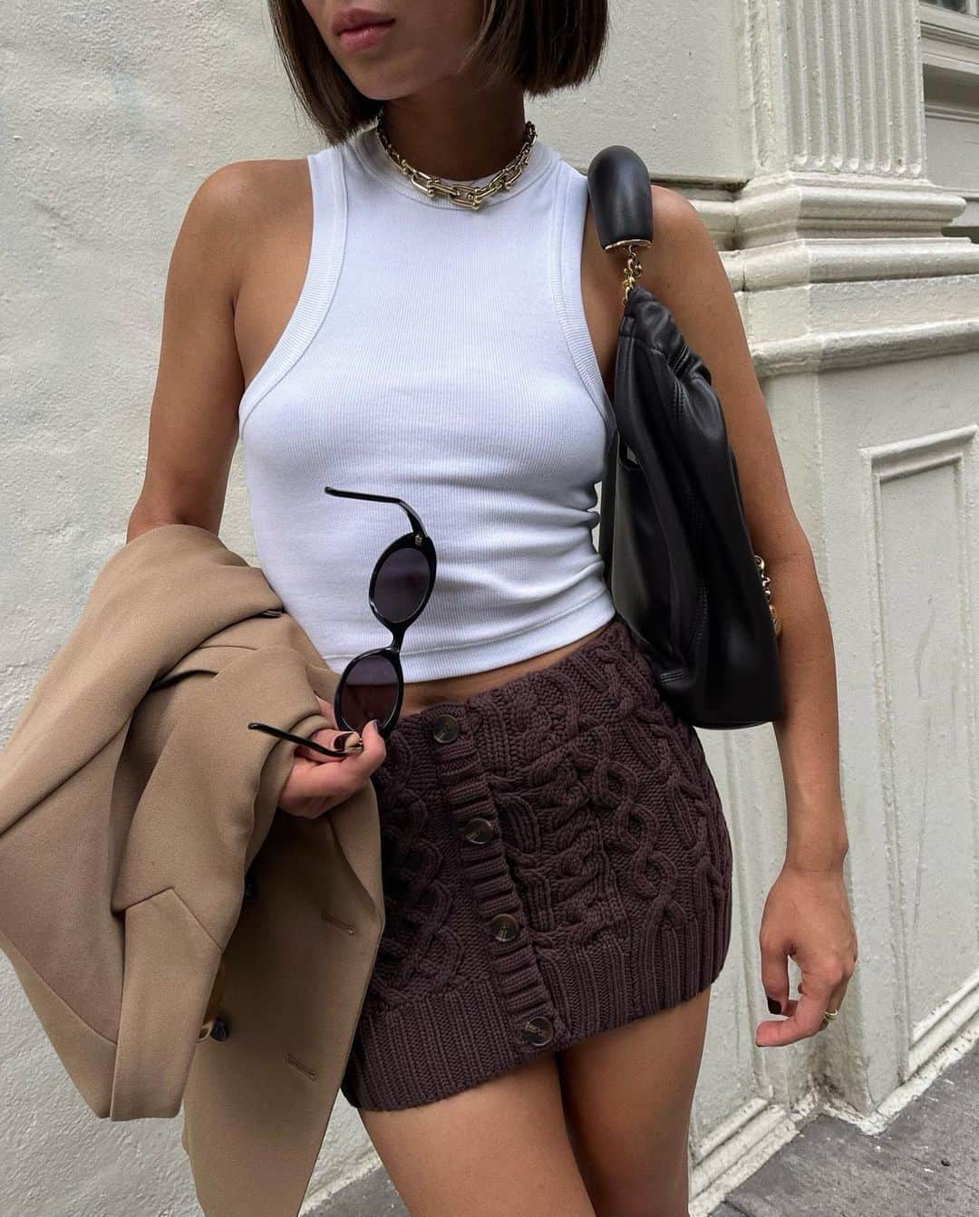 エイミー・ソングさんのインスタグラム写真 - (エイミー・ソングInstagram)「The Naara cable mini skirt, is back. This time in chocolate brown.」10月6日 2時11分 - songofstyle
