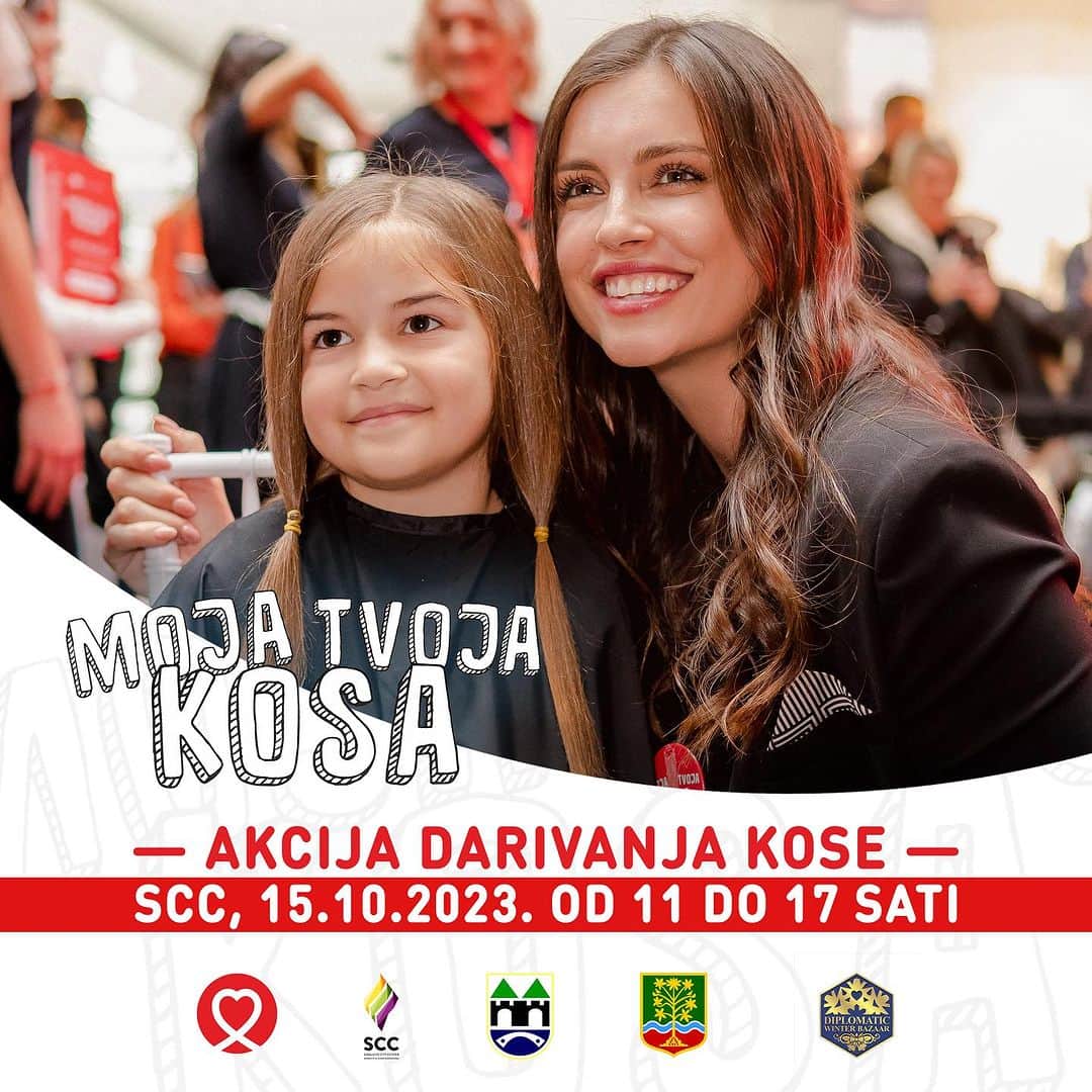 エディン・ジェコのインスタグラム：「S radošću idemo prema novoj akciji šišanja i darivanja kose za projekat #mojakosatvojakosa ❤   Pozivamo sve građane na javnu akciju šišanja i darivanja kose za projekat „Moja kosa tvoja kosa“, koja će se održati 𝟏𝟓.𝟏𝟎.𝟐𝟎𝟐𝟑. 𝐠𝐨𝐝𝐢𝐧𝐞 𝐨𝐝 𝟏𝟏 𝐝𝐨 𝟏𝟕 𝐬𝐚𝐭𝐢 𝐮 𝐒𝐚𝐫𝐚𝐣𝐞𝐯𝐨 𝐂𝐢𝐭𝐲 𝐂𝐞𝐧𝐭𝐞𝐫 (𝐒𝐂𝐂).  Sretni smo i drago nam je što će događaju prisustvovati i ambasadorica projekta  @amradzeko , koja je uvijek tu uz našu djecu ❤  Uvjeti za doniranje kose su: potpuno prirodna, nefarbana i netretirana kosa; dužina doniranog dijela kosa treba biti min.30cm; prije šišanja kosa treba da bude čista i suha.  Događaj su podržali i prijatelji projekta @city_of_sarajevo i @opcinacentarsarajevo ❤  Ove godine projekat Moja kosa tvoja kosa i akciju šišanja donacijom su podržali divni ljudi iz @dwb_sarajevo ❤   #srcezadjecu」