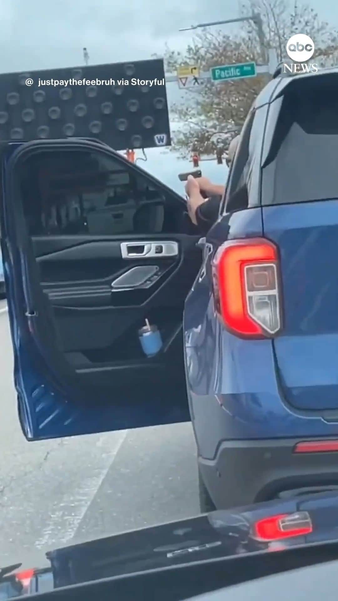 ABC Newsのインスタグラム：「DROP THE WEAPON: Two men detained following a road rage incident involving a gun in Virginia Beach.」