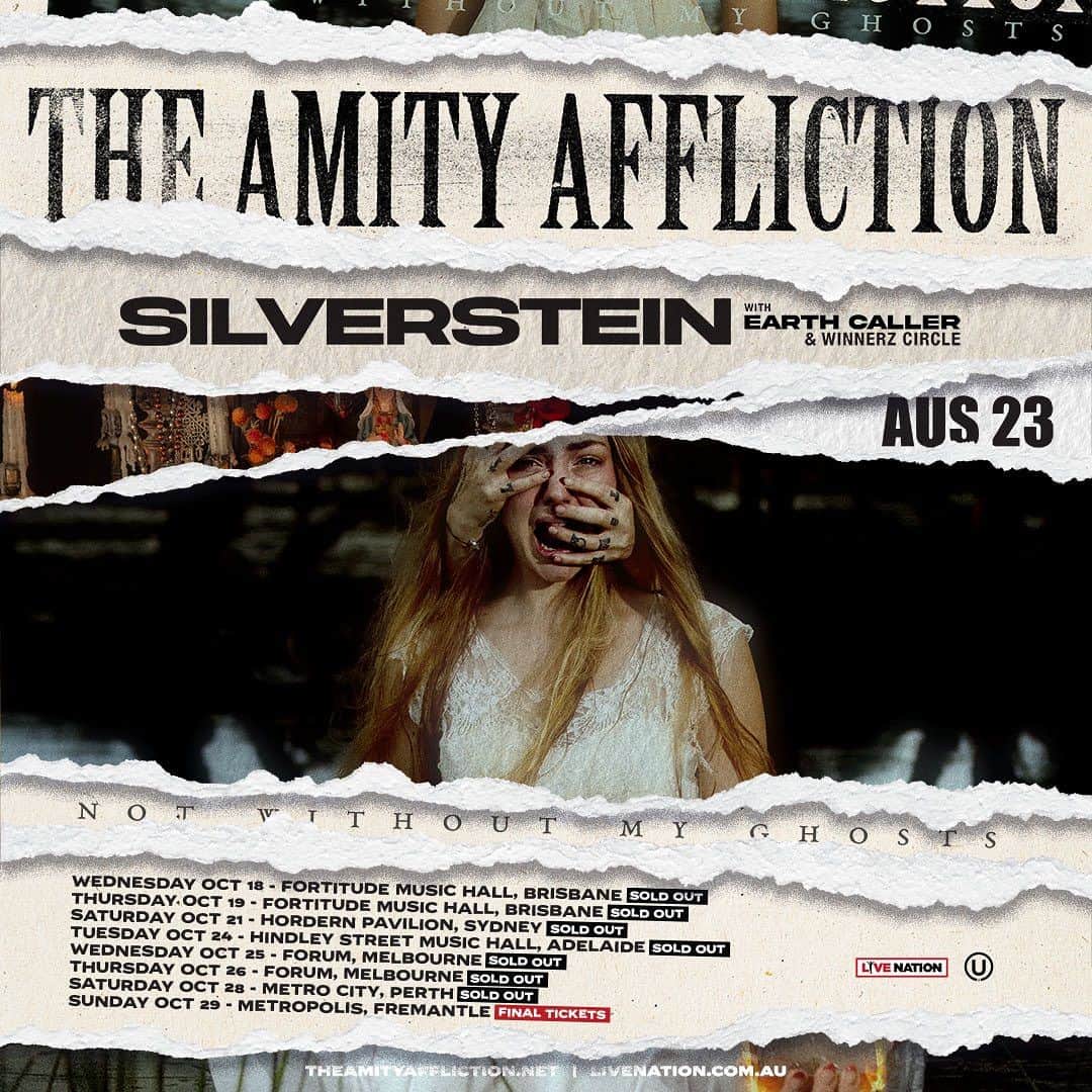 The Amity Afflictionのインスタグラム：「Holy shit Australia! Sydney is now sold out, just leaving Fremantle which has minimal tickets! It’s one hell of a welcome home. Can’t wait for these shows. @silverstein @earthcaller @only1winnerzcircle」