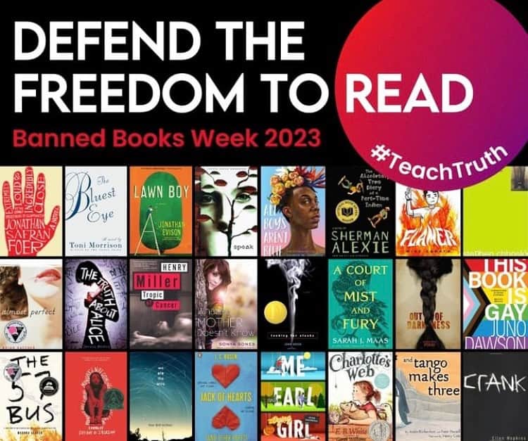 マーシャ・トマソンのインスタグラム：「BANNED BOOKS WEEK 2023. 2,571 unique titles were targeted by censors in 2023. That’s an increase from the 1,858 titles targeted in 2021. The vast majority of those titles were written by or about members of the LGBTQIA+ community or by or about Black, Indigenous and people of color.  Check out the link in my bio to Pen America who have been protecting the freedom of literature for 100 years. #bannedbooks #bannedbooksweek #bannedbooksweek2023」