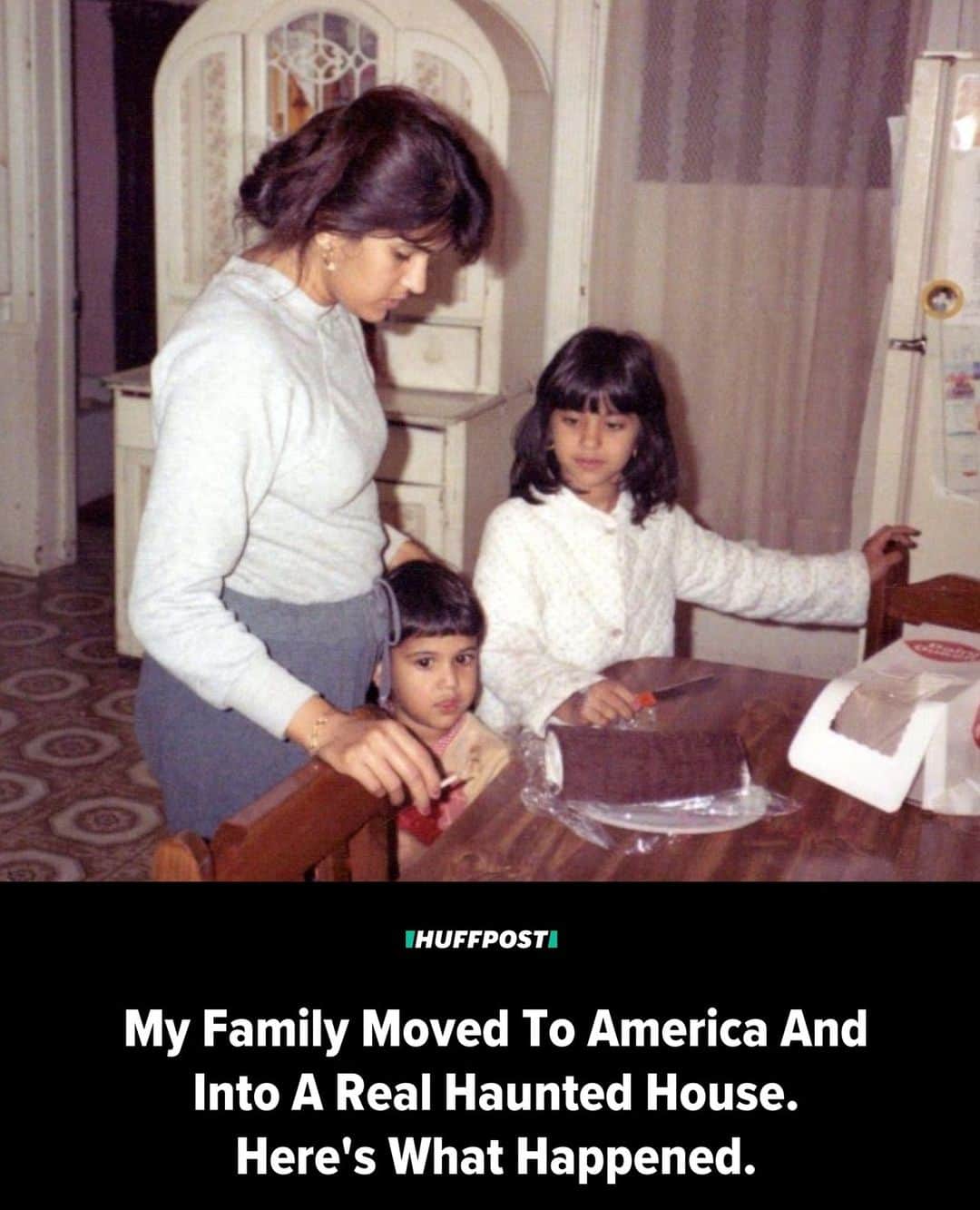 Huffington Postのインスタグラム：「"As a child, my first brush with a ghost wasn’t Casper or some other spook from a children’s book. I encountered the real deal in the house we rented in Pennsylvania after my family emigrated from Kuwait," writes HuffPost guest writer Salina Jivani.⁠ ⁠ "It was over a century old, essentially the size and strength of a wet shoebox, and was shadowed by an ominous oak tree in a rundown neighborhood."⁠ ⁠ "My dad, who grew up poor and lost his father as a teenager, had cultivated a knack for stretching every penny he earned. Years before we moved to the U.S., he squirreled away what he could, which helped him get settled in Pennsylvania when a locally headquartered company offered him a job on an H-1 Visa."⁠ ⁠ "The timing couldn’t have been more off ― he left for America when I was 3 and my mother was pregnant with my brother ― but my parents felt their sacrifices would be well worth the potential opportunities neither of them had been fortunate enough to grow up with. Several months after my dad settled in the U.S., my mom, my brother, who was just six months old, and I joined him."⁠ ⁠ "At first, my parents chalked up the peering eyes and hushed whispers to neighborhood curiosity. We were new and my mother didn’t know a lick of English. But we soon learned there was something else going on."⁠ ⁠ "Even though I was very young at the time, I will never forget the first encounter we had."⁠ ⁠ Read the full essay at our link in bio. // 📷 Courtesy of Salina Jivani」