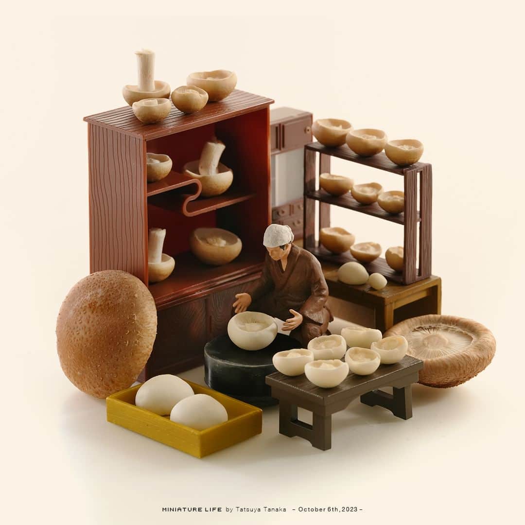 田中達也のインスタグラム：「“Mushroom Pottery” ⠀ ⠀ 食と芸術の秋 ⠀ ⠀ ─────────────────── 《EXHIBITION info》 ⠀ 【ミニチュアの視点で見る日本－田中 達也 展】 Japan from miniatures - Tatsuya Tanaka at Japan House São Paulo until : Oct. 15, 2023 ⠀ 【ミニチュアライフ 神戸エアポート】 MINIATURE LIFE × KOBE AIRPO」