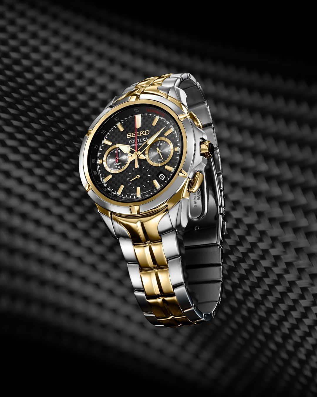 Seiko Watchesのインスタグラム：「In Tune With Two-Tone 💿📀 - Shift your look to a superior, effortless sport/dress style! With its design inspired by motorsports, #SSB434 features a sapphire crystal, screwdown caseback, and classic cabochon crown. There's no stepping on the brakes when racing to find your best Seiko style!   #Seiko #SeikoCoutura」