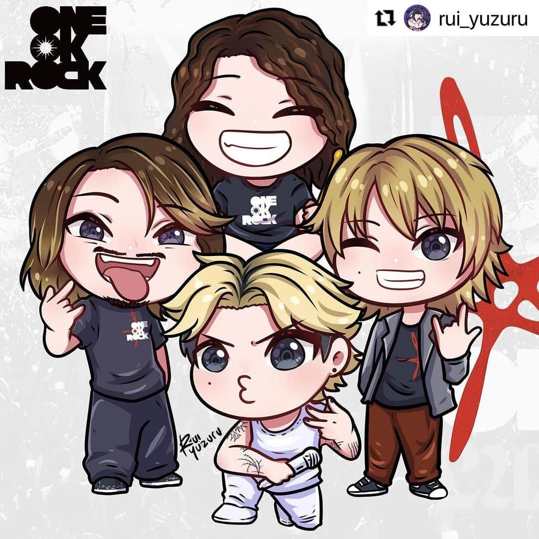 ONE OK ROCK WORLDのインスタグラム：「- ARE YOU ROCKING?  Perhaps some people have seen these adorable boys before Indonesian show..🥰  Thank you so much @rui_yuzuru always for tagging us!  ※Make sure that you add the credit when you repost※ - #oneokrockofficial #10969taka #toru_10969 #tomo_10969 #ryota_0809 #luxurydisease#fanart」