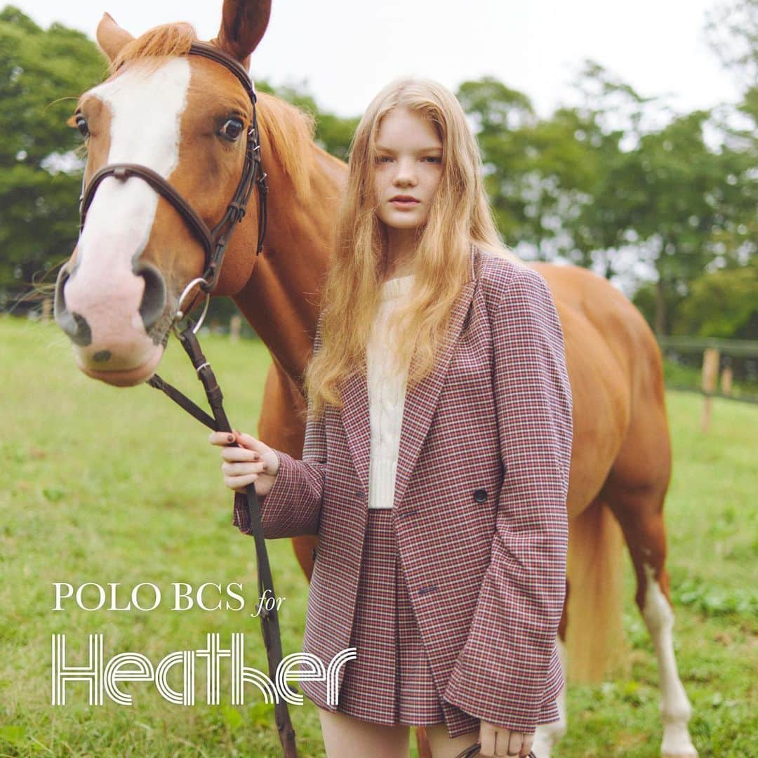 ヘザーのインスタグラム：「【POLO BCS for Heather】  ⁡  トラッドな世界観が人気の 「POLO BCS」とのスペシャルコラボレーションが実現✨ ⁡ ⁡ ⁡ ヘザーらしい甘さに、英国トラッドな上品さが バランスよく溶け合った全11型は、どれも無敵の可愛さ。 今着たいアイテムばかりが揃いました。 ⁡  item ----------------------- #POLOBCSチェックテーラードジャケット　 ¥13,200（税込） #POLOケーブルロゴニット　 ¥7,700（税込） #POLOBCSチェックプリーツミニスカート　 ¥7,700（税込） -----------------------  #Heather #ヘザー　#POLOBCS #POLOBCSforHeather #POLOBCSxHeather #ポロ　#POLO #セットアップ　#セットアップコーデ #ジャケットコーデ #ジャケットコーデ #ジャケット #プリーツミニスカート　#ミニスカート」