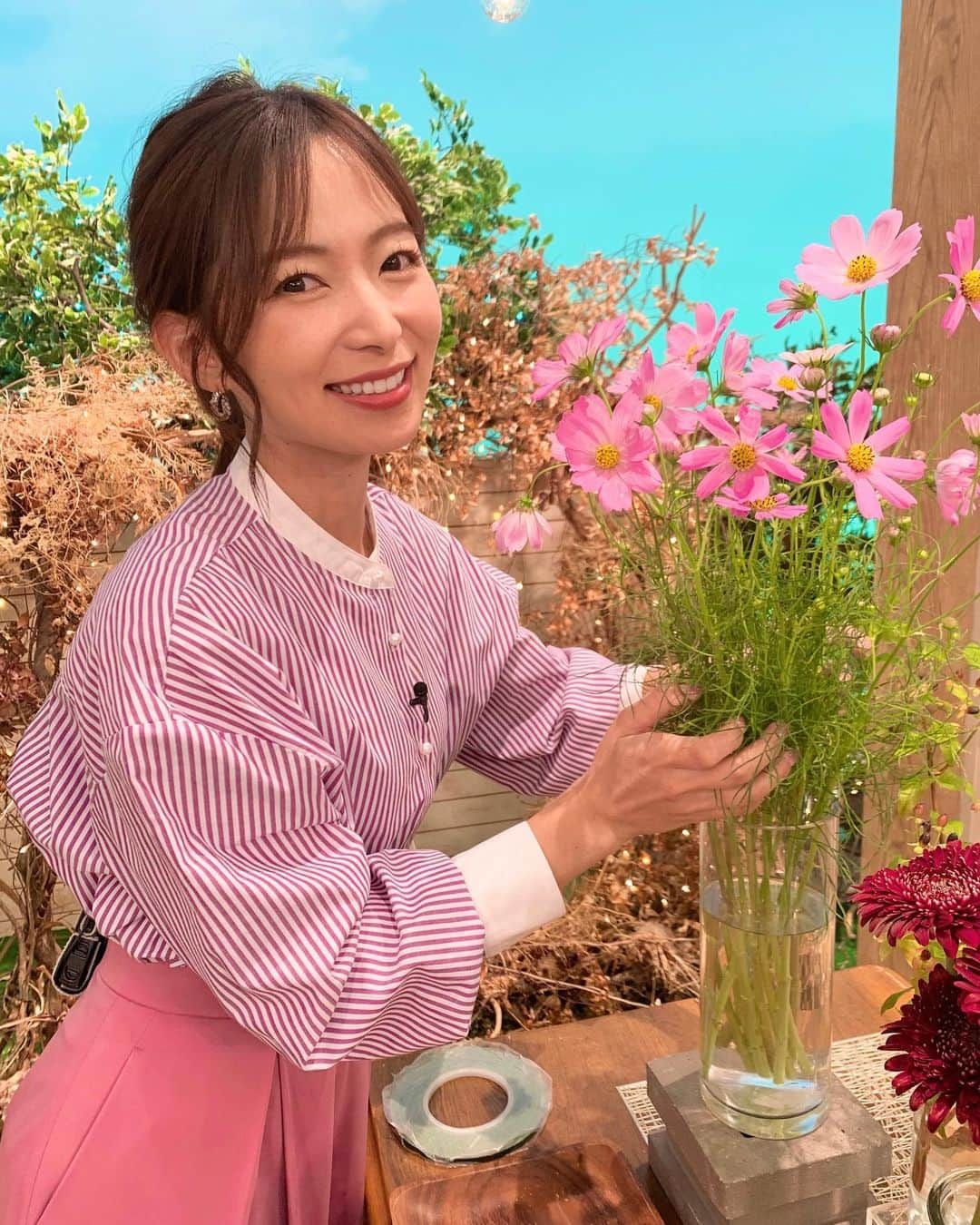 速水里彩のインスタグラム：「急に寒い🥶急に秋🍂 今週はスタジオにコスモスがありました🌸 コスモス畑に行きたいな〜  #東海テレビスイッチ #コスモス」